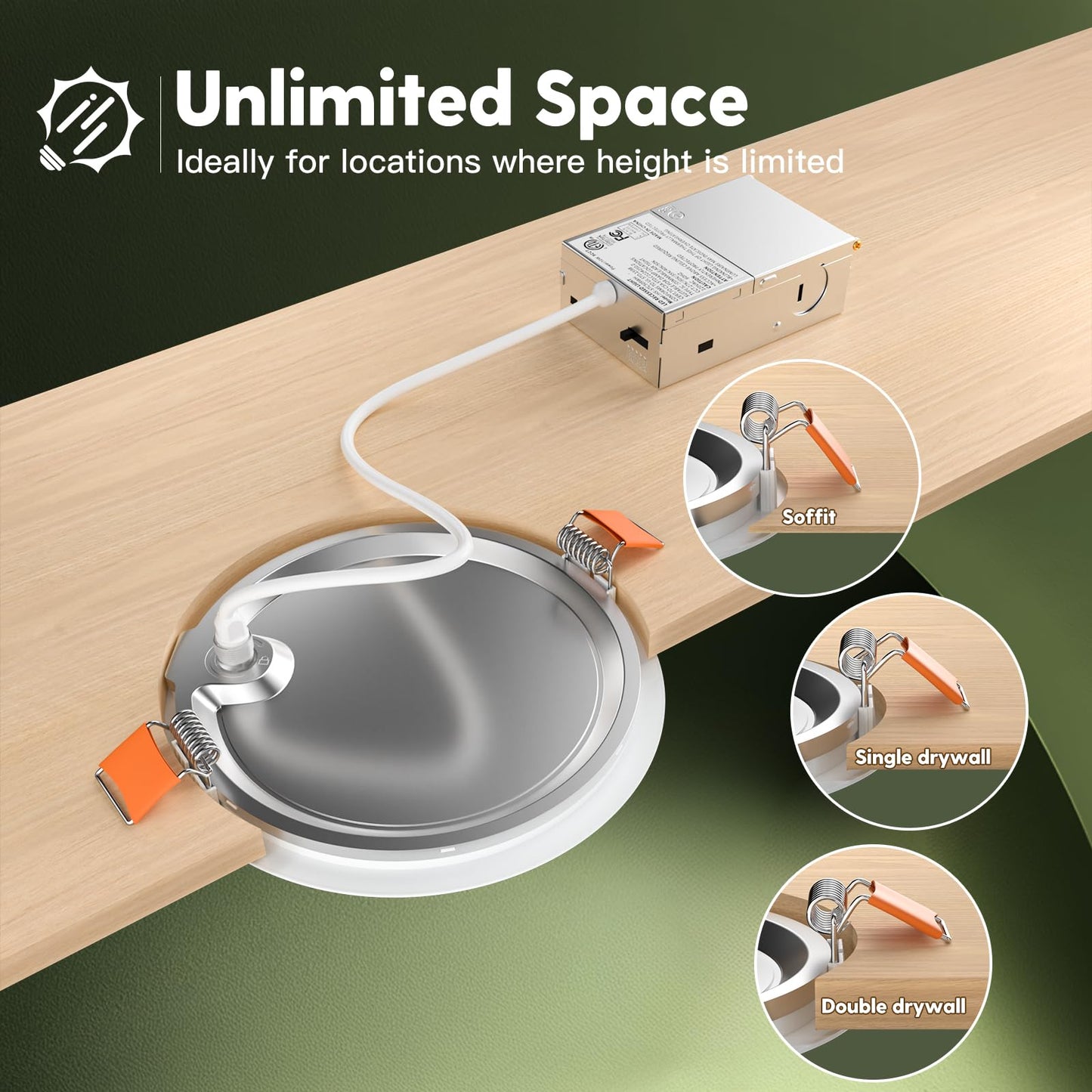 12 Pack 6 Inch 5CCT Ultra-Thin LED Recessed Ceiling Light with Junction Box, 2700K/3000K/3500K/4000K/5000K Selectable, 1050LM Brightness, Dimmable Canless Wafer Downlight, 12WEqv110W, ETL&FCC