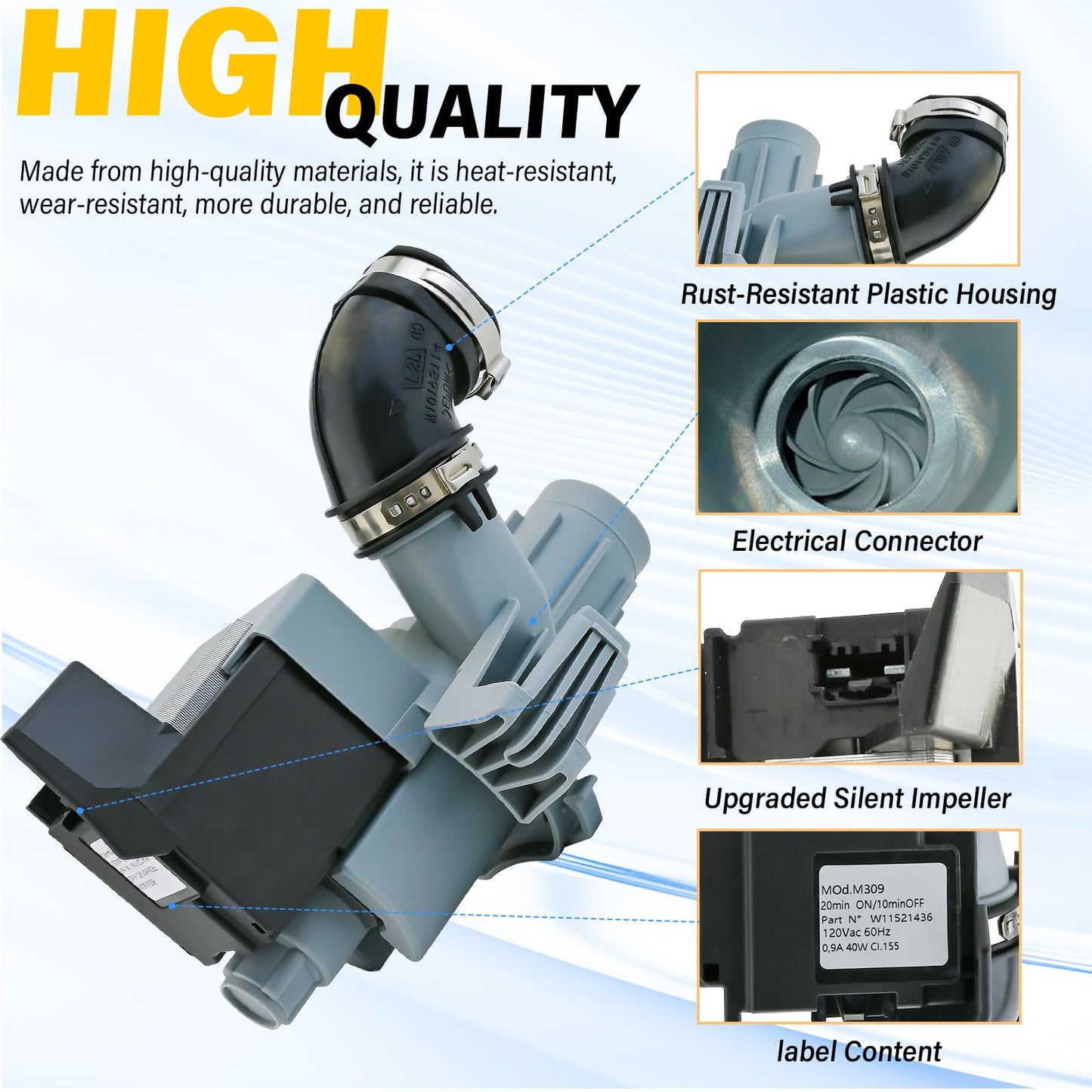 W11612327 Dishwasher Circulation Pump Motor Compatible with Whirlpool WDT730PAHZ0 WDT975SAHZ0 WDP730HAMZ0 WDTA75SAHZ0 Compatible with Maytag MDTS4224PZ0, Replacement part W11521436 W11024423 W10805387