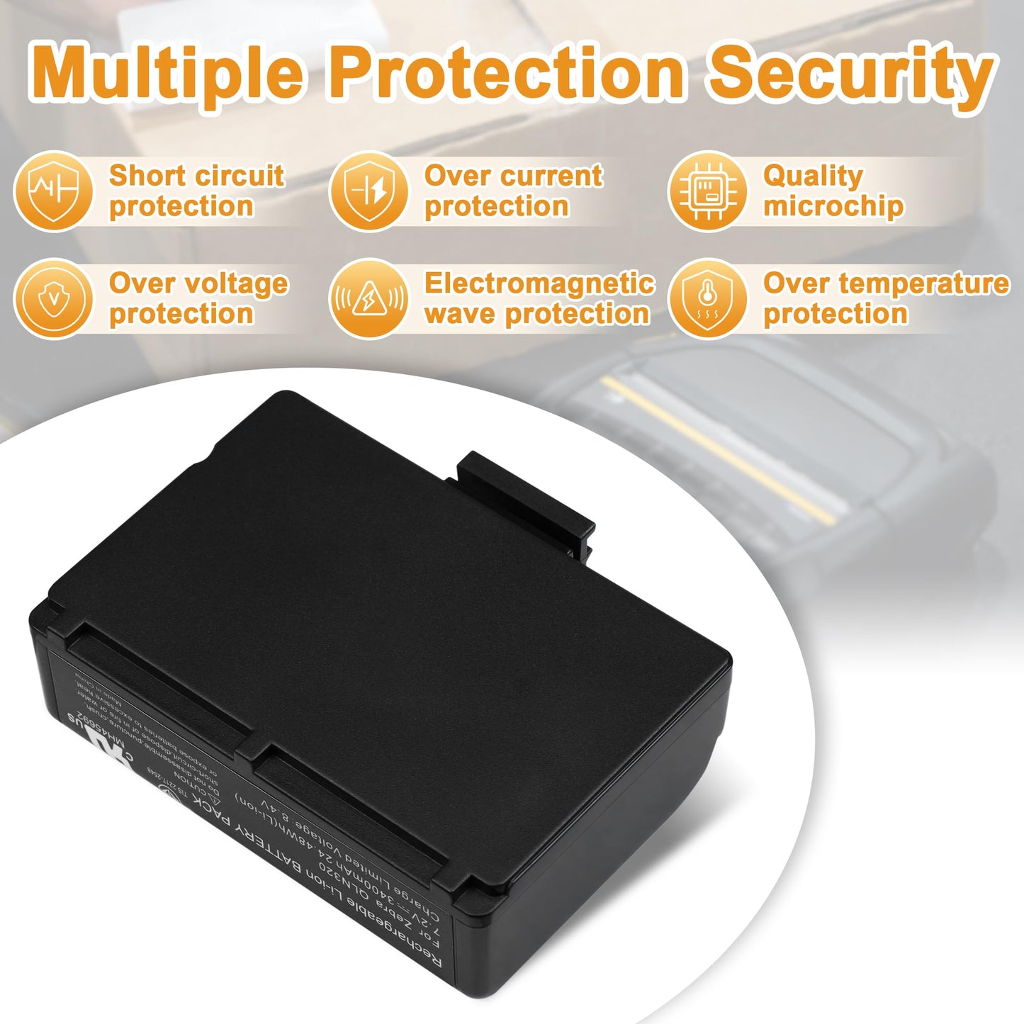 for Zebra Printer ZQ520 Battery Replacement: ZQ520 ZQ620 ZQ510 QLN320 QLN220 QLN220HC QLN320HC ZQ500 ZQ521 ZR628 ZR638 ZQ610 ZR658 ZR668 Lithium Battery 3400mAh