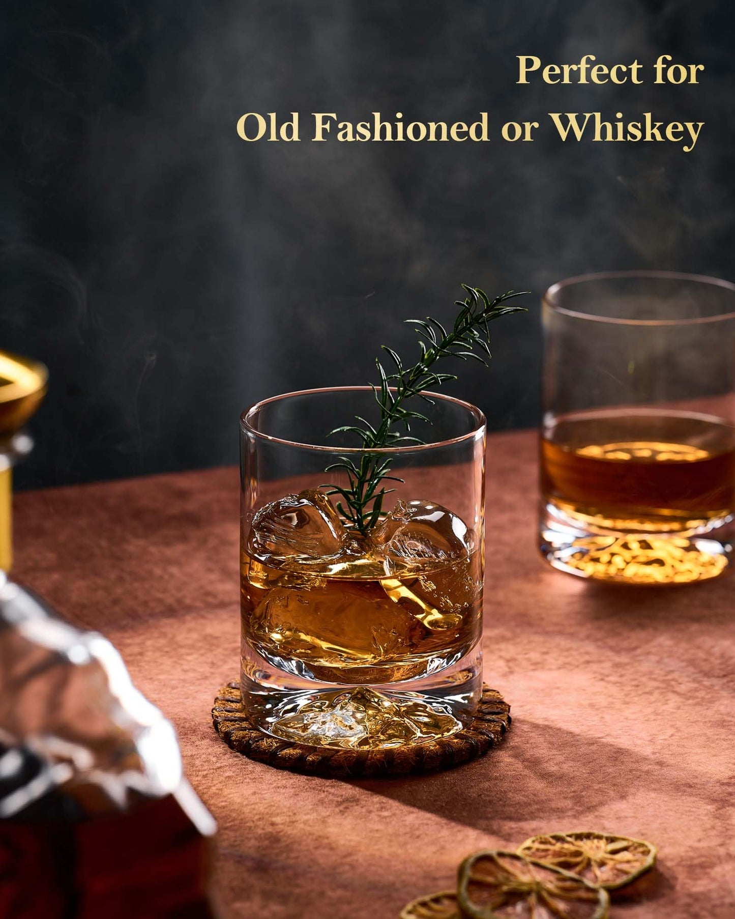 JBHO Hand Blown Crystal Double Old Fashioned Cocktail, Solid Whiskey Glasses, Rocks Glasses, Lowball Glasses - 12 Ounce - set of 2 - Perfect Size for Oversized Ice Cubes