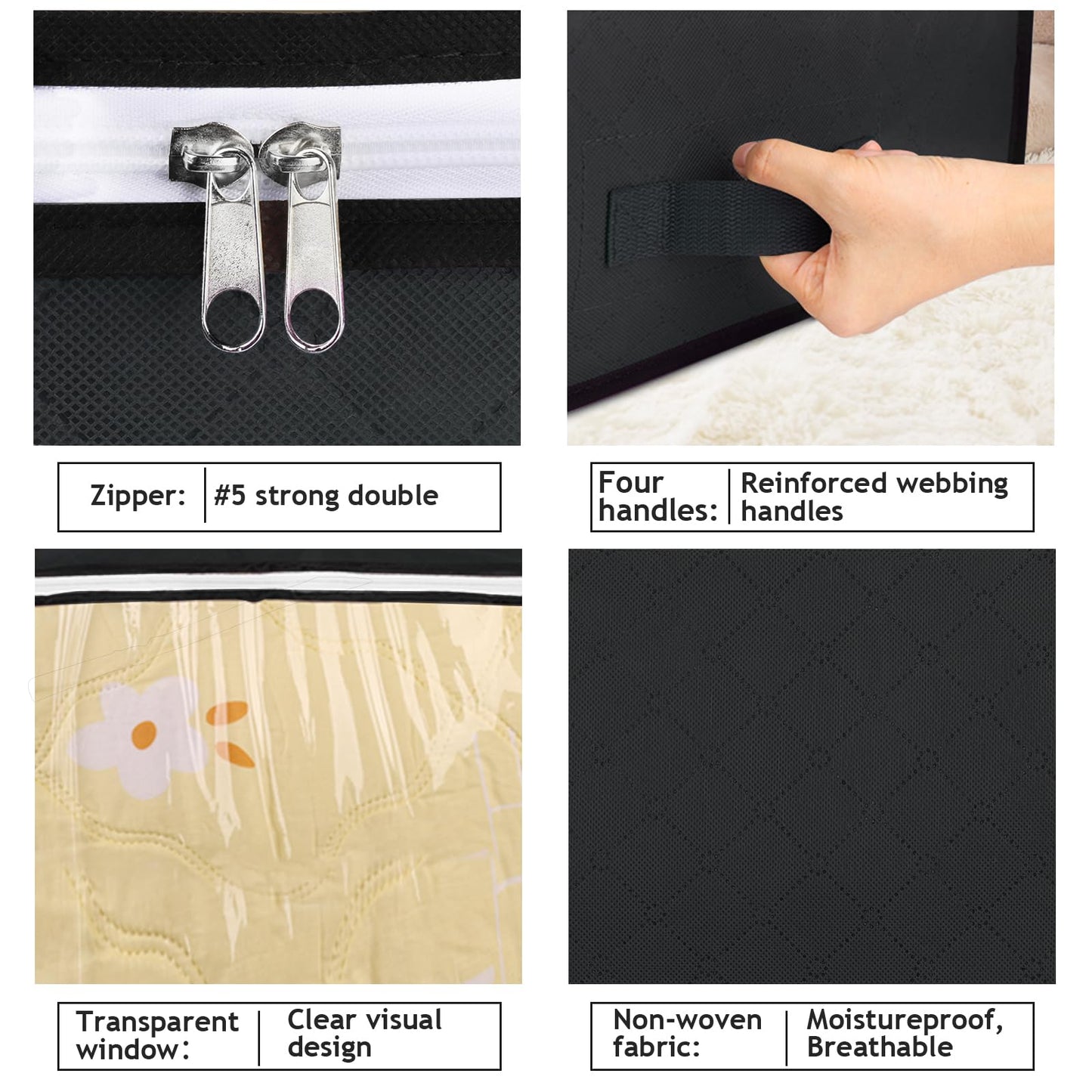 Budding Joy 90L Under Bed Storage Containers, Closet Organizers and Storage Bins, Foldable Underbed Storage Bags for Blankets, Towels, Comforter, Sweaters, Pillows, Linen Sheets, Wrapping Paper，Black