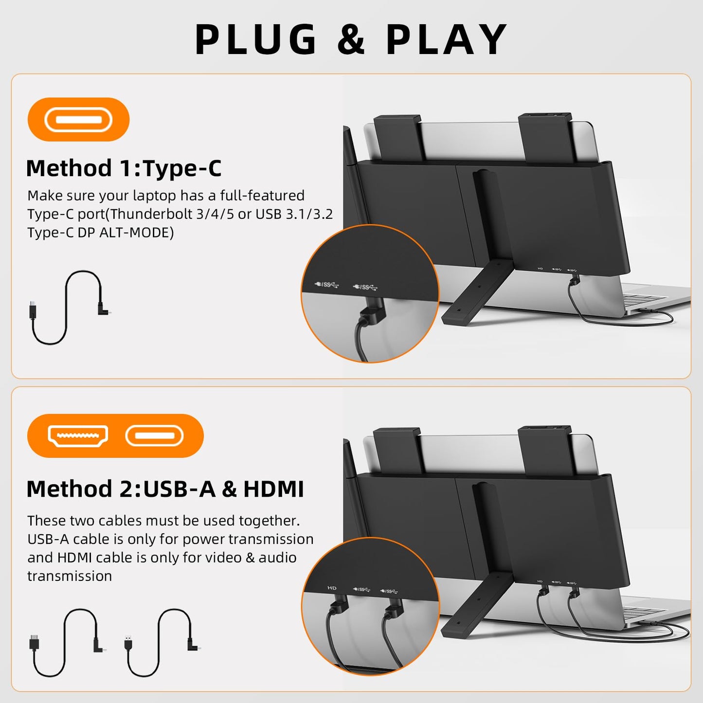 MAGICRAVEN Laptop Screen Extender, 14" 1080P IPS Portable Monitor Travel Monitor for 14-16.5" Laptops with USB-C/HDMI Port, Plug and Play Attachment Screen for Windows/Mac/Android/Switch/PS5/Xbox