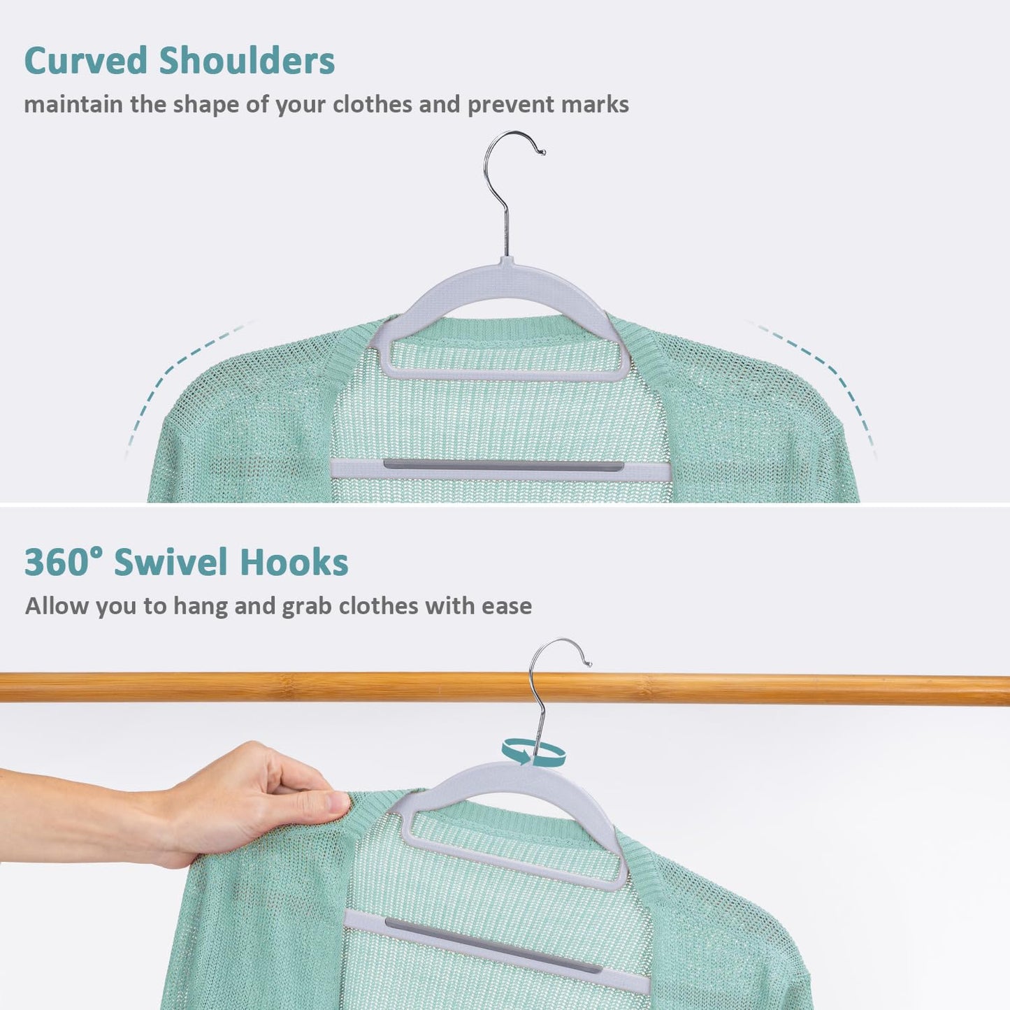 Tonswachic Pack of 30 Coat Hangers, Space-Saving Plastic Clothes Hangers, Non-Slip, 0.2 Inches Slim, 360° Swivel Silver Hook for Shirts, Pants, Suit & Wet/Dry Garments, Light and Dark Gray