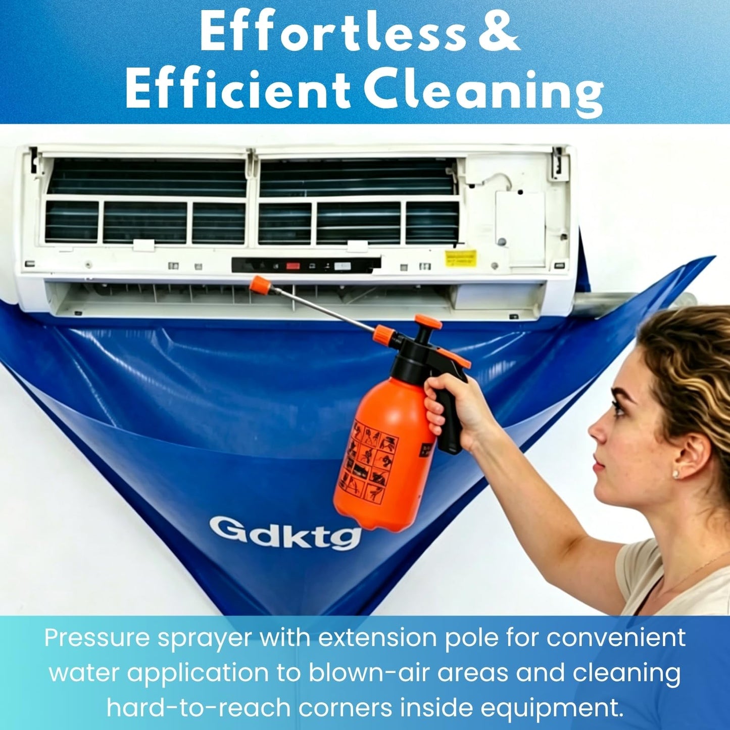 Gdktg Mini Split Cleaning Kit Bag, Waterproof Ac Cleaning Kit with 2L Pressure Sprayer, Reusable Air Conditioner Cleaning Kit, Minisplit Cleaning Kit for HVAC, Large (for Systems 38in - 48in)