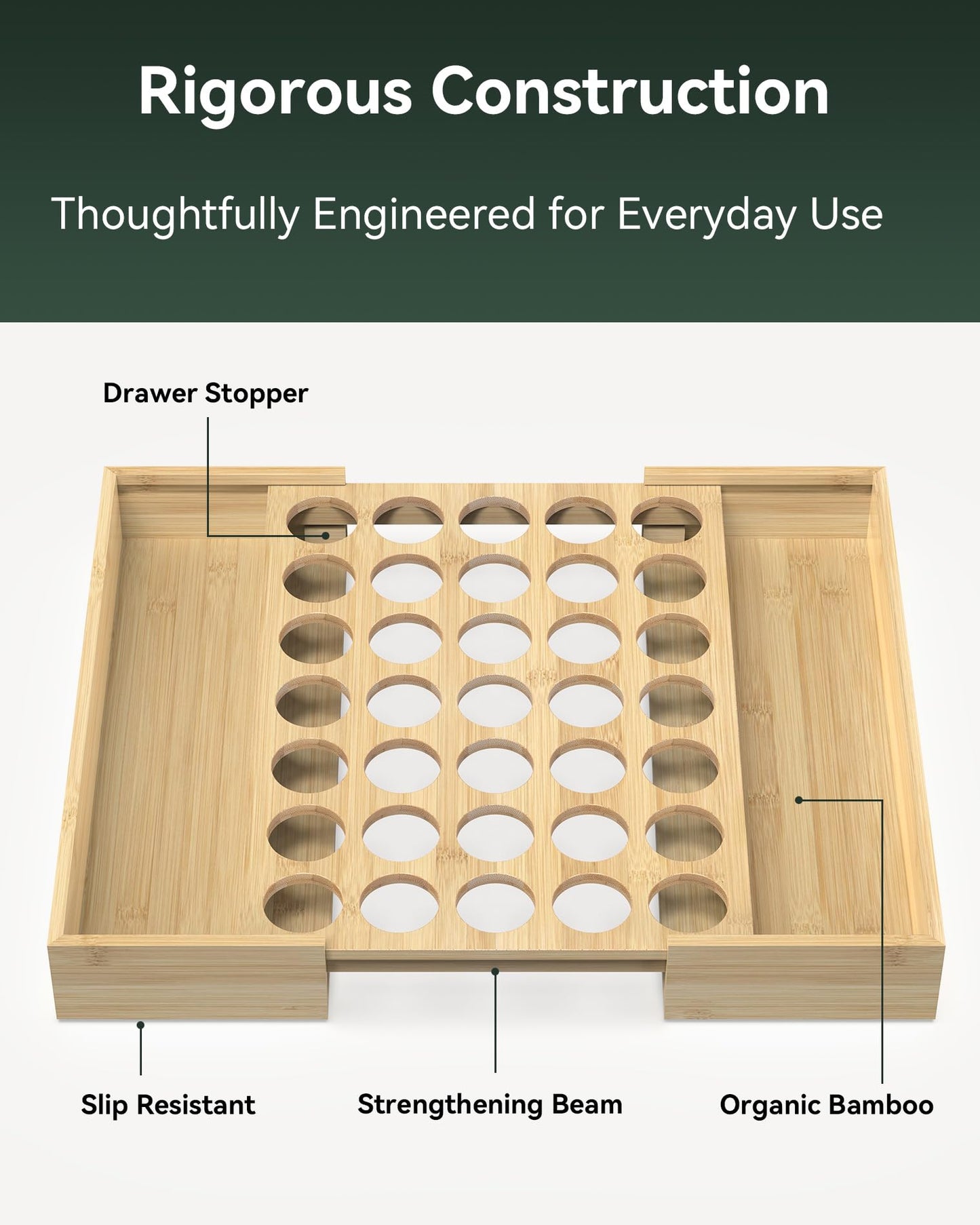 WELL WENG Larger Expandable Bamboo Coffee Pod Holder for Counter Drawer Display, 35 Pod Capacity, K-Cup Pods - Tea Bags Storage Organizer Holder (Bamboo)