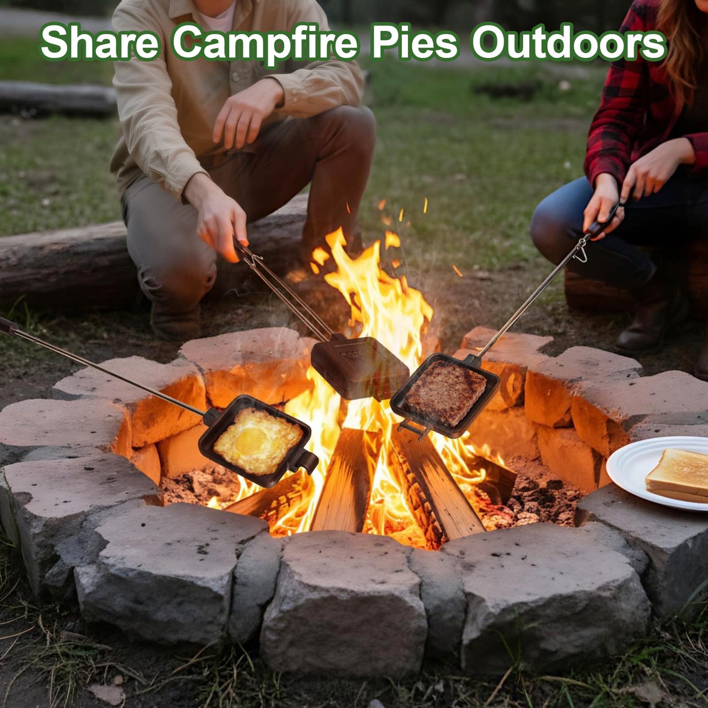AILITOR Mountain Pie Maker Cast Iron Set of 2 - Pie Irons for Camping with Storage Bag, Campfire Sandwich Maker Cast Iron