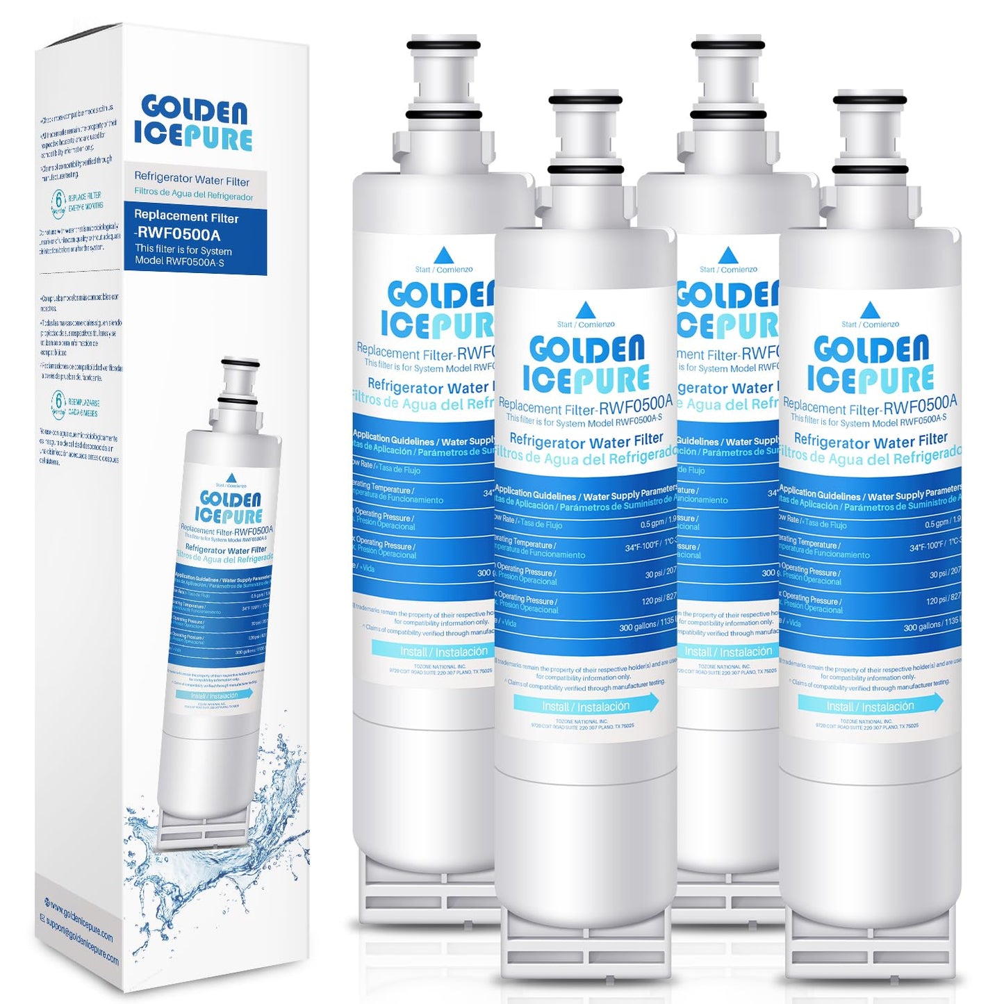 GOLDEN ICEPURE 4396508 Refrigerator Water Filter Replacement for EveryDrop Filter 5, EDR5RXD1, 4392857, 4396510, Clch100, 46-9010, NLC240V, 8212491, WF285 4PACK