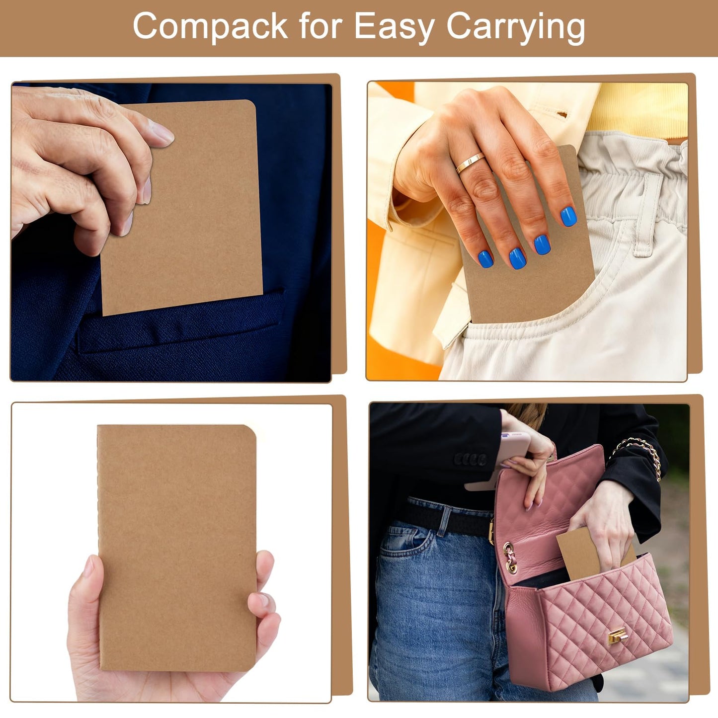 ZCZN 180 Pack Kraft Pocket Notebooks Bulk, 3.5 X 5.5 Inches Blank Paper Journaling Notebooks, 30 Sheets/60 Pages, Mini Journal Notebooks for Work, Writing, Drawing Memo Notepad(Kraft Cover)