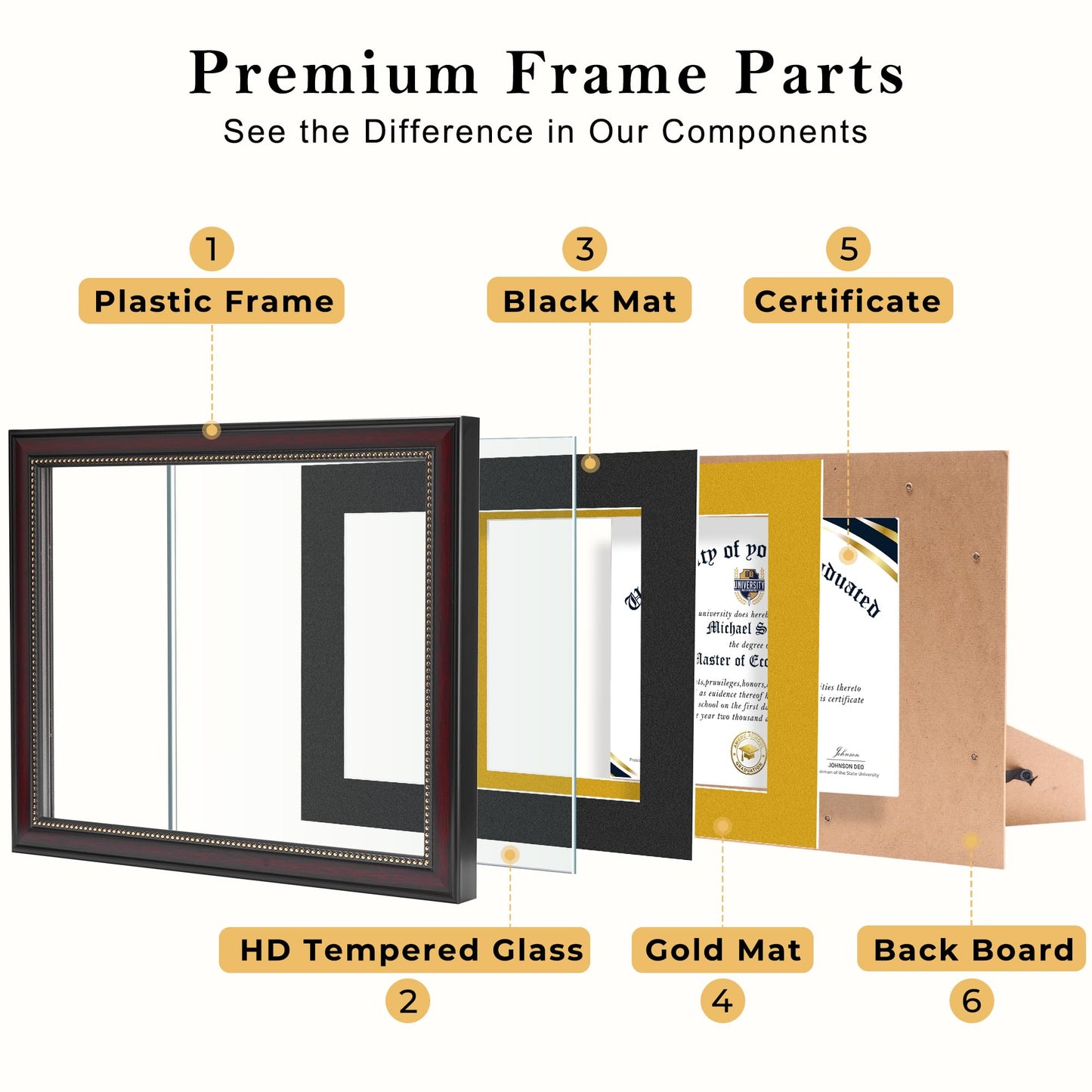HOUSE DAY Diploma Frame 8.5 x 11 with Black over Gold Mat or Display 11x14 Diploma Frame 11x14 without Mat, High Definition Glass Certificate Frames 8.5 x 11 Degree 11 x 14 Diploma Frames, Mahogany with Gold Beads, 1 Pack