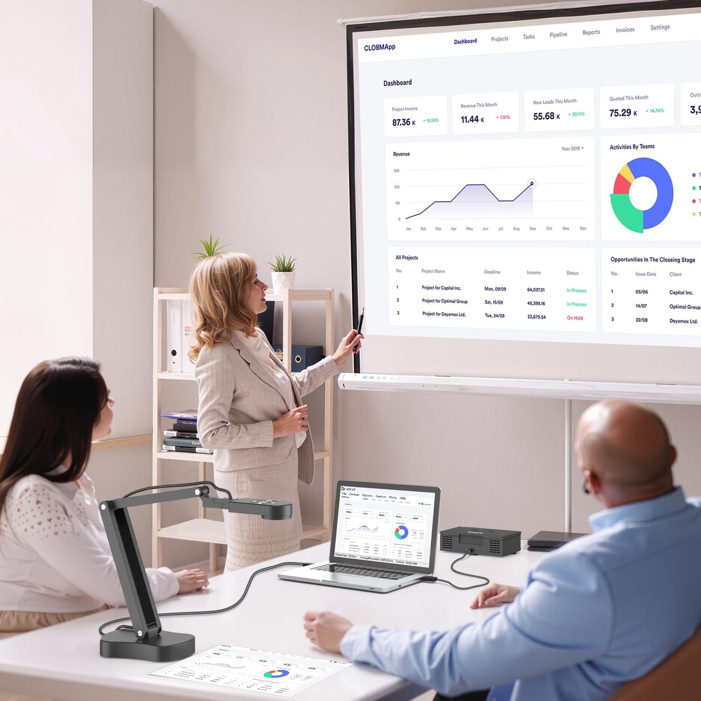 Gawervan 8MP USB Document Camera, Auto Focus, LED Light, Image Reversal, Built-in Mic, Mac OS, Windows, Chromebook for Distance Learning, Remote Teaching, Web Conferencing, Live Demo
