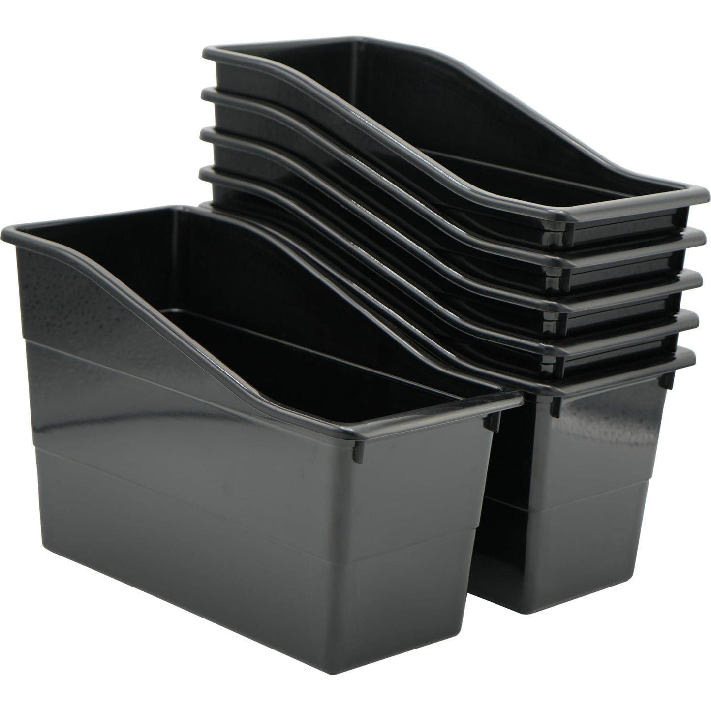 4E's Novelty 6 Durable Book and Binder Holder, Files Book Bins for Classroom, Plastic Vertical Storage Book Organizer Folder Office Classroom Organization Containers Supplies (Black)