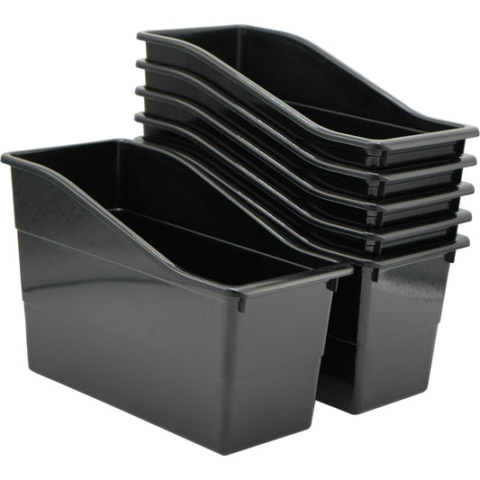 4E's Novelty 6 Durable Book and Binder Holder, Files Book Bins for Classroom, Plastic Vertical Storage Book Organizer Folder Office Classroom Organization Containers Supplies (Black)