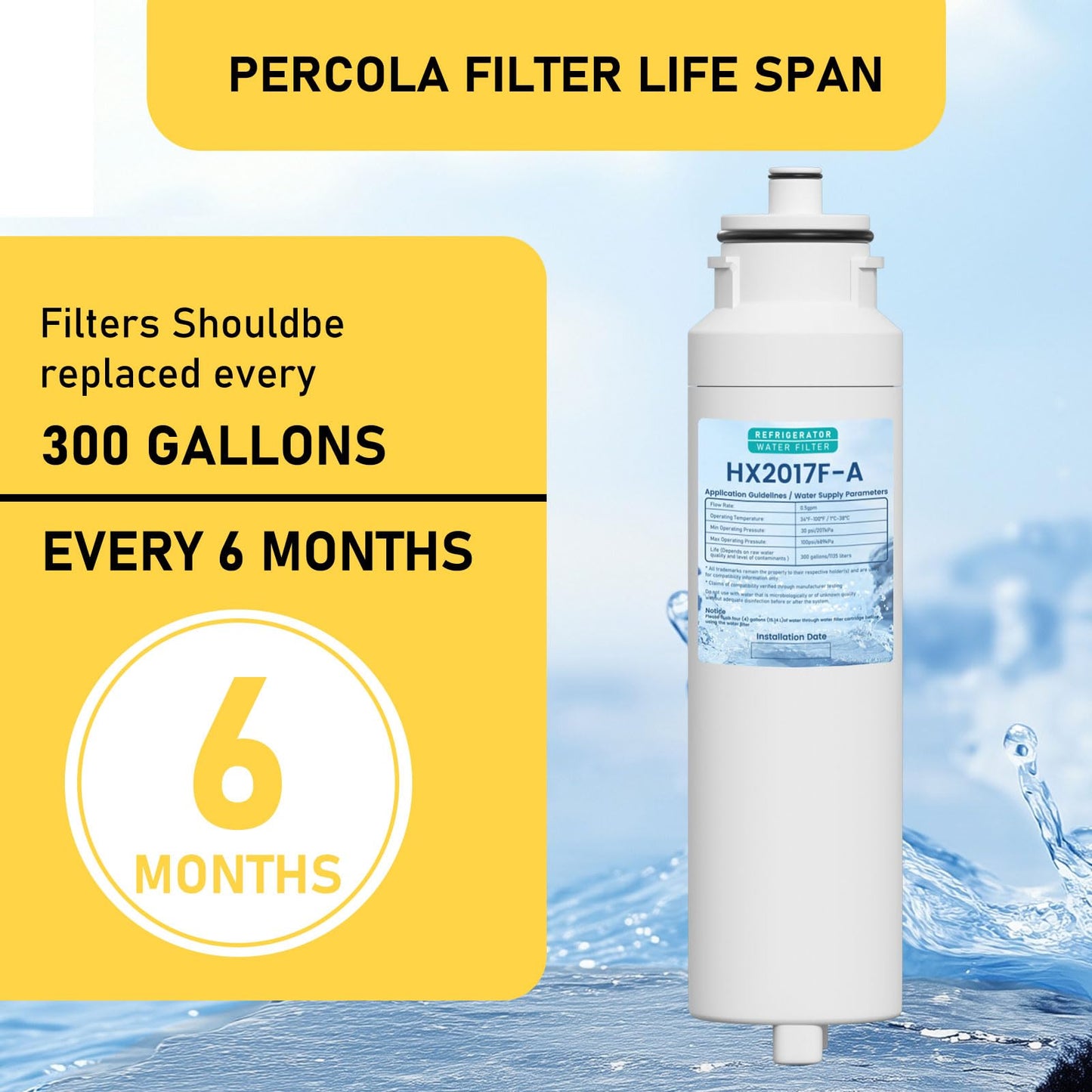HX2017FR-A HX2017F-A Water Filter Replacement Compatible with Hisense HRF266N6CSE1, HRF266N6CSE, HRF209N6CSE, HRF254N6TSE, HRF254N6DSE Twist-In Models, 3 Pack