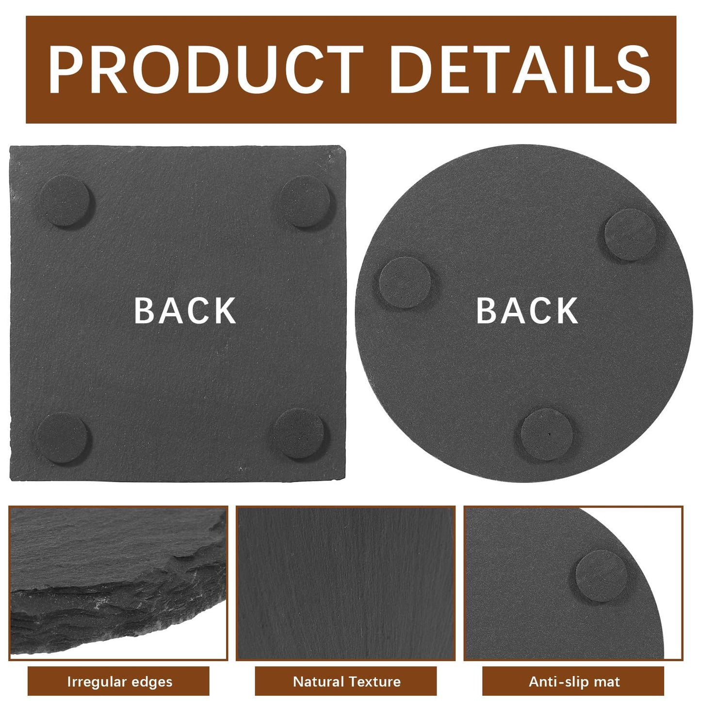 72pcs Slate Coasters Black 4 Inch Bulk Blank Rock Coasters Blank Laser Engraving, Hand Painted DIY, Scratch Resistant Bottom (36*Square+36*Round)