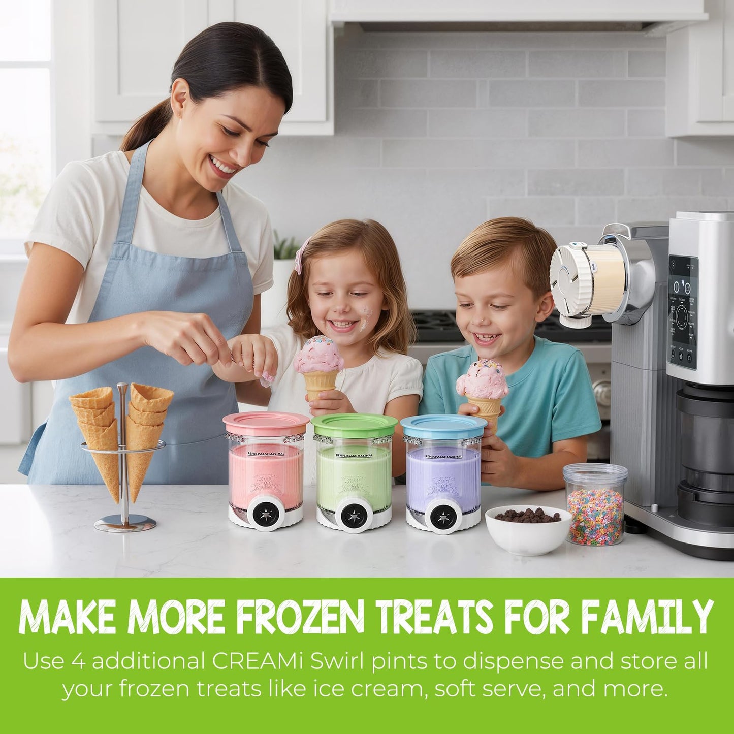 4-Pack Creami Swirl Pints and Lids, Compatible with Ninja NC701, NC701C, NC700 Series – Creami Containers Accessories for Ninja Swirl Ice Cream & Soft Serve Makers, BPA-Free