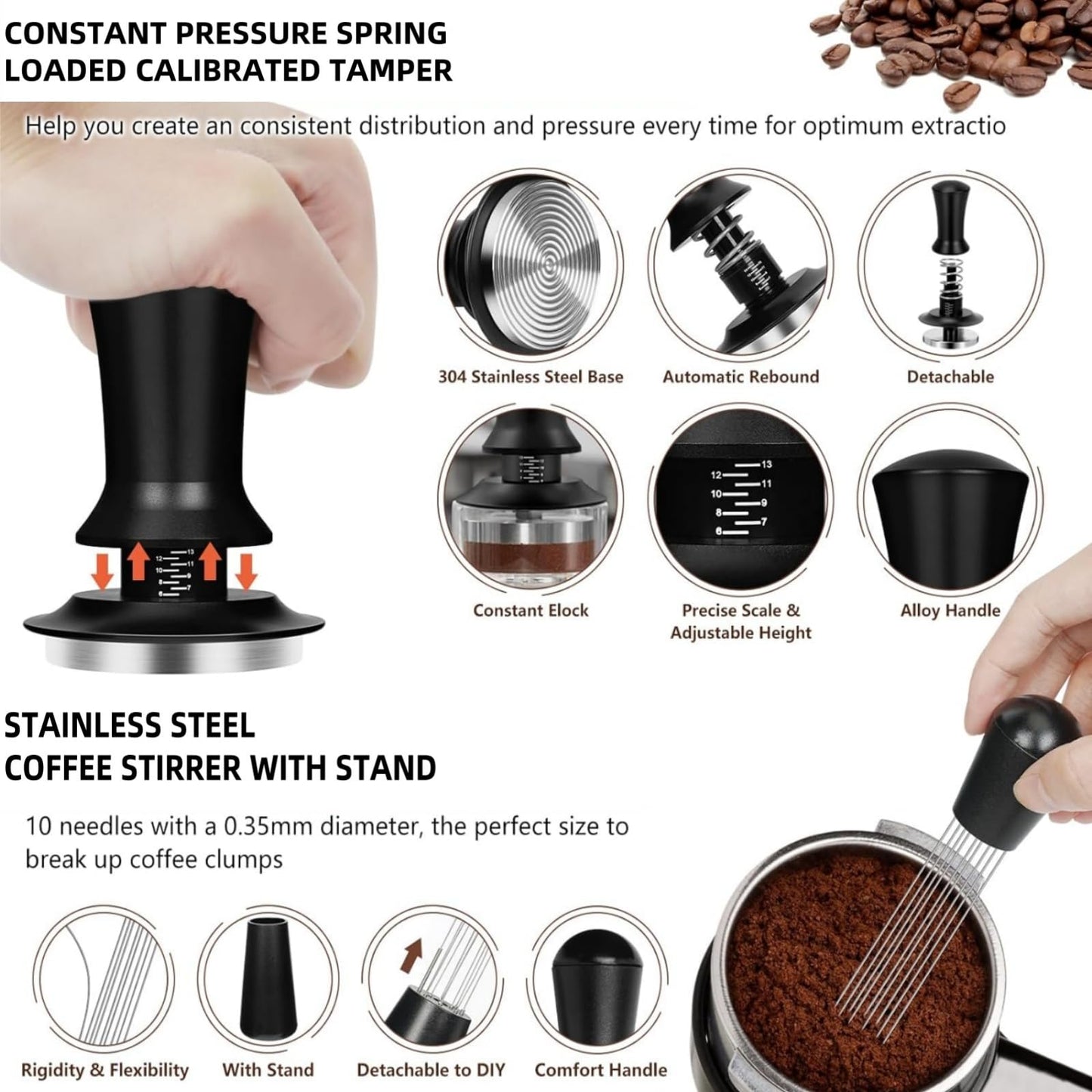 Midochin 25PCS Espresso Accessories Kit - 51mm Spring Loaded Coffee Tamper Set, WDT Tool, Tamper Mat, Coffee Stirrer, puck screen, Frothing Pitcher, Art Pen, Dosing Funnel, Sprinkler Powder, Stencils