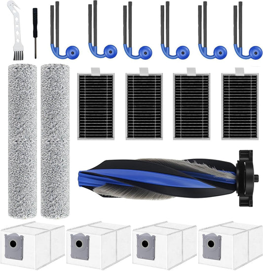 19 Pcs Accessories for ECOVACS DEEBOT T90 Omni / T90 PRO Omni Vacuum Cleaner Replacement Parts, 1 Main Brush, 2 Mop Roller, 4 HEPA Filter, 4 Dust Bag, 6 Side Brush, 1Cleaning Brush, 1 Screwdriver