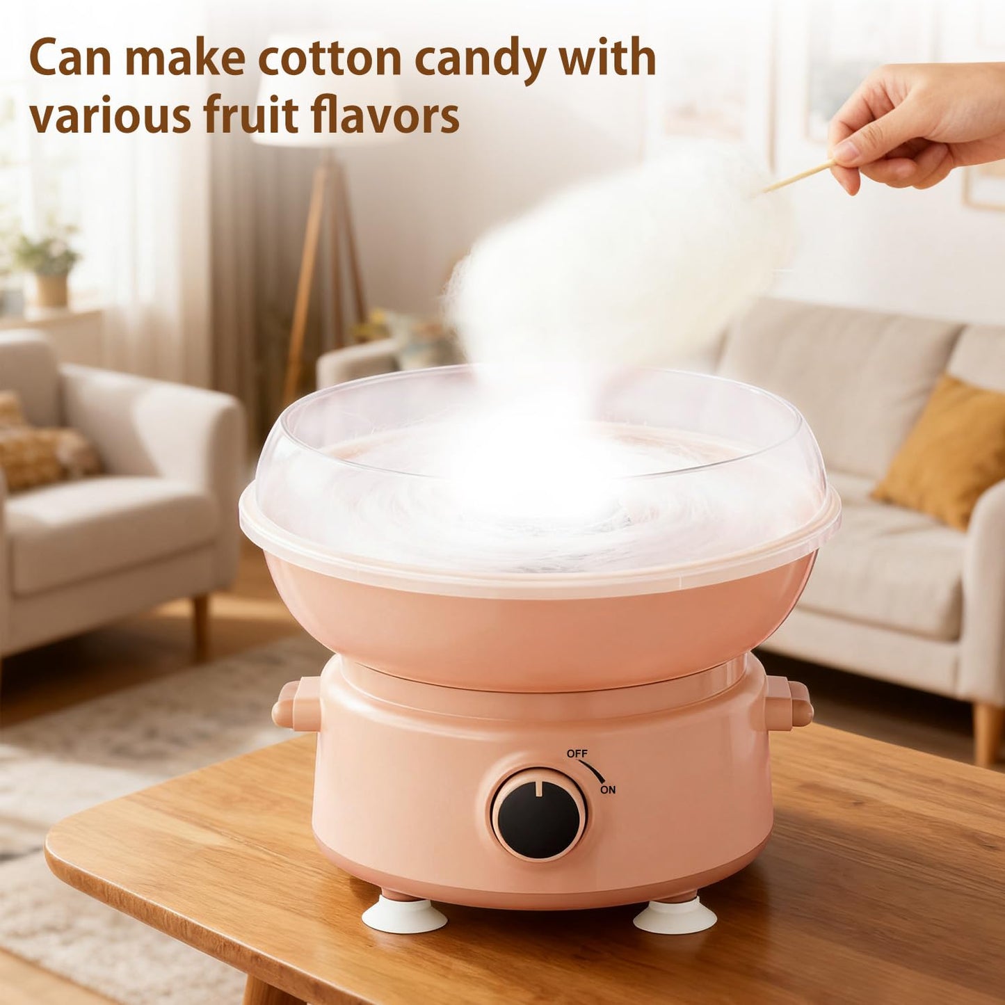 Cotton Candy Machine for Kids & Family, Mini Cotton Candy Maker with 10 Sticks & Sugar Scoop, Home Birthday Family Party Christmas Gift