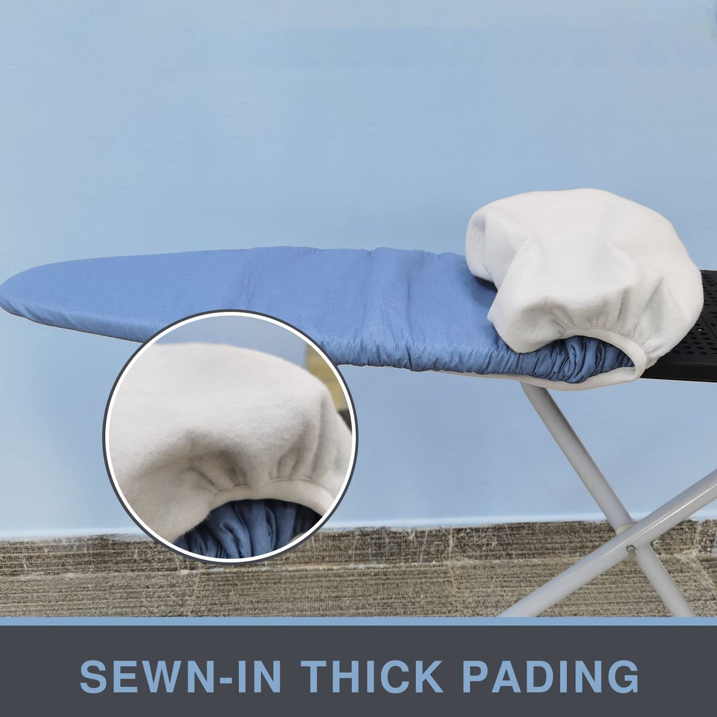VividPaw Ironing Board Cover and Pad, Small Size 13x43, 12x42, Thick Padding, Elastic Edge, Silicone Coated, Adjustable Fastener, Heavy Duty Padded Iron Board Covers (Blue, 13" x 43")