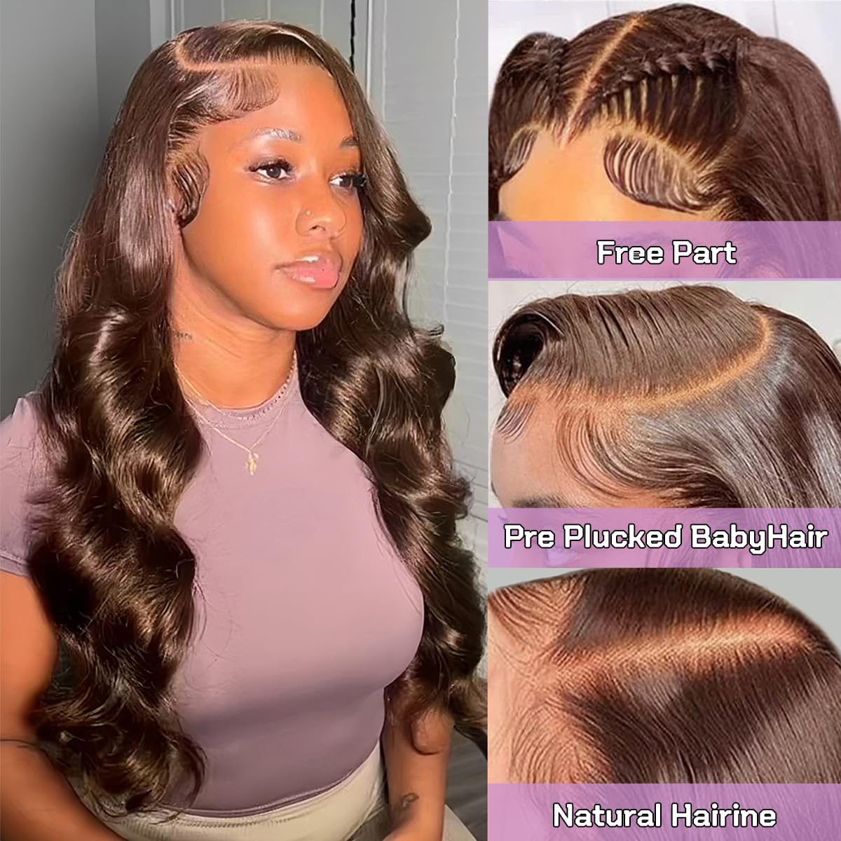 13x6 Chocolate Brown Lace Front Wig Human Hair 200% Density Body Wave Wigs HD Transparent Front Wigs Human Hair Pre Plucked with Baby Hair Brown Colored Wigs for Women Human Hair Wigs 26 Inch