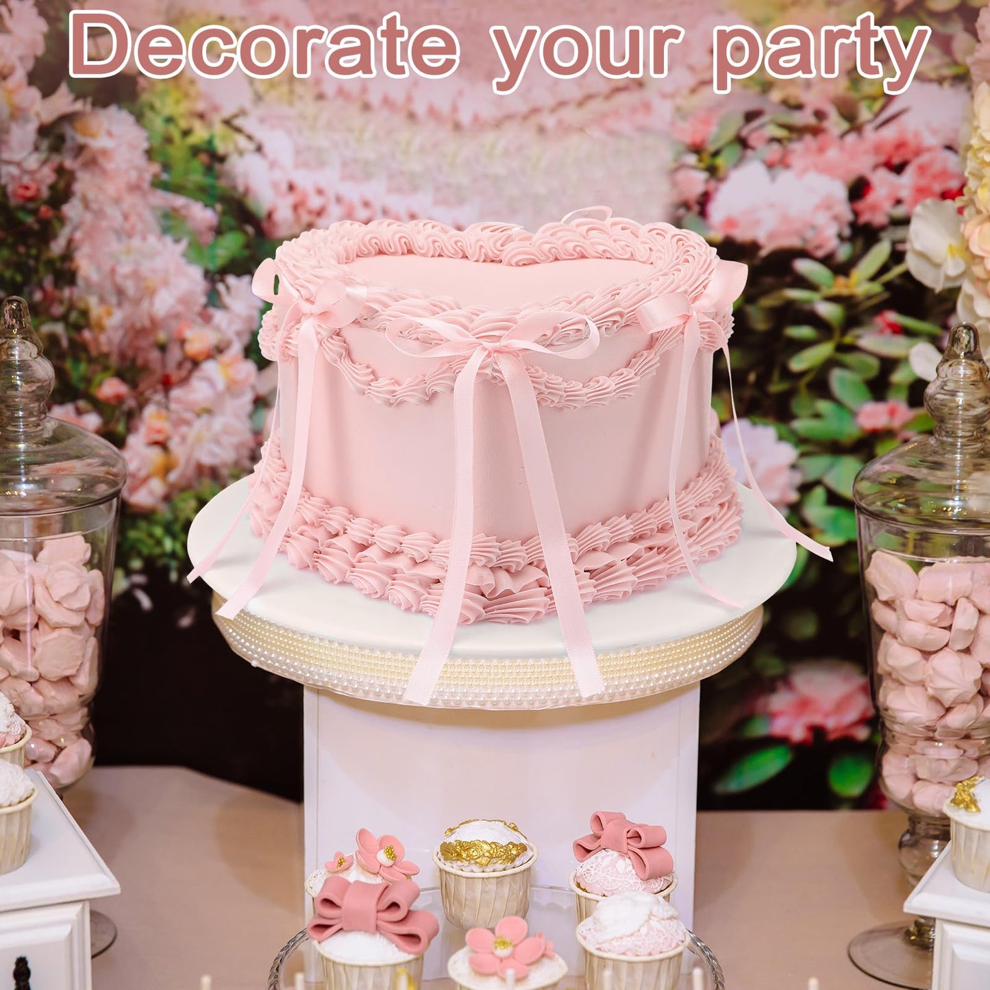 Remerry 6 Inch Bow Fake Cake Coquettish Birthday Fake Cake Decor Wedding Dessert Props Artificial Heart Dessert for Props Women Birthday Gift(Pink,Heart)