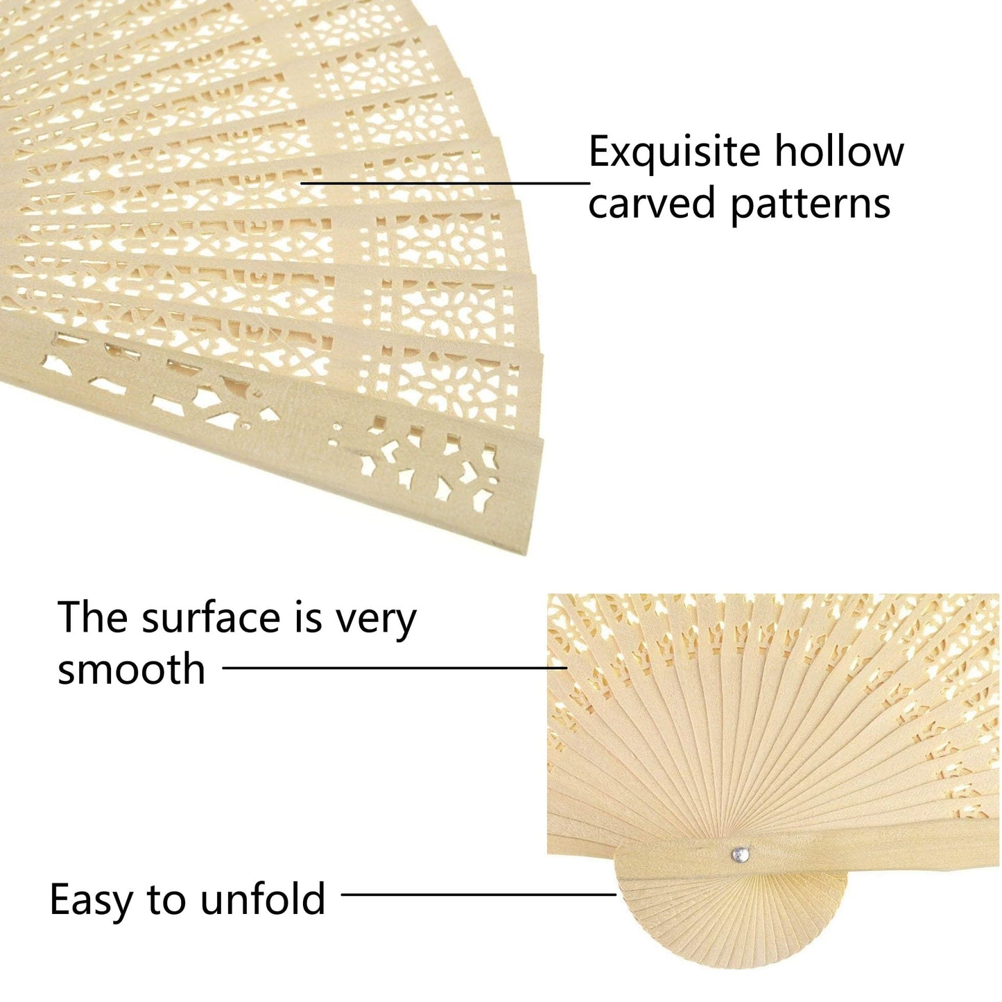 Wobe 60 Pack Sandalwood Fans Wedding Favors, Hand Held Folding Fans Wooden Openwork Personal Handheld Folding Fans for Wedding Party, Home Decorations Birthday Gift
