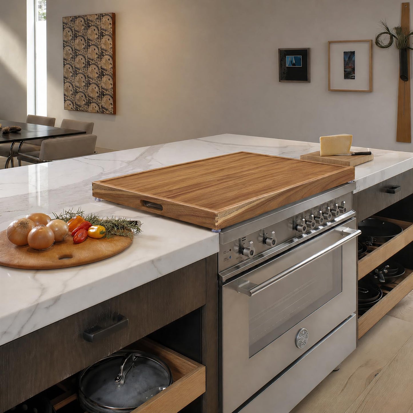 YUHFERA Stove Cover Board for Gas Stovetop - 30" x 22" Noodle Board Electric Stove Cover for RV Stove Top, Extra Countertop Space for Kitchen Stovetop（Acacia）