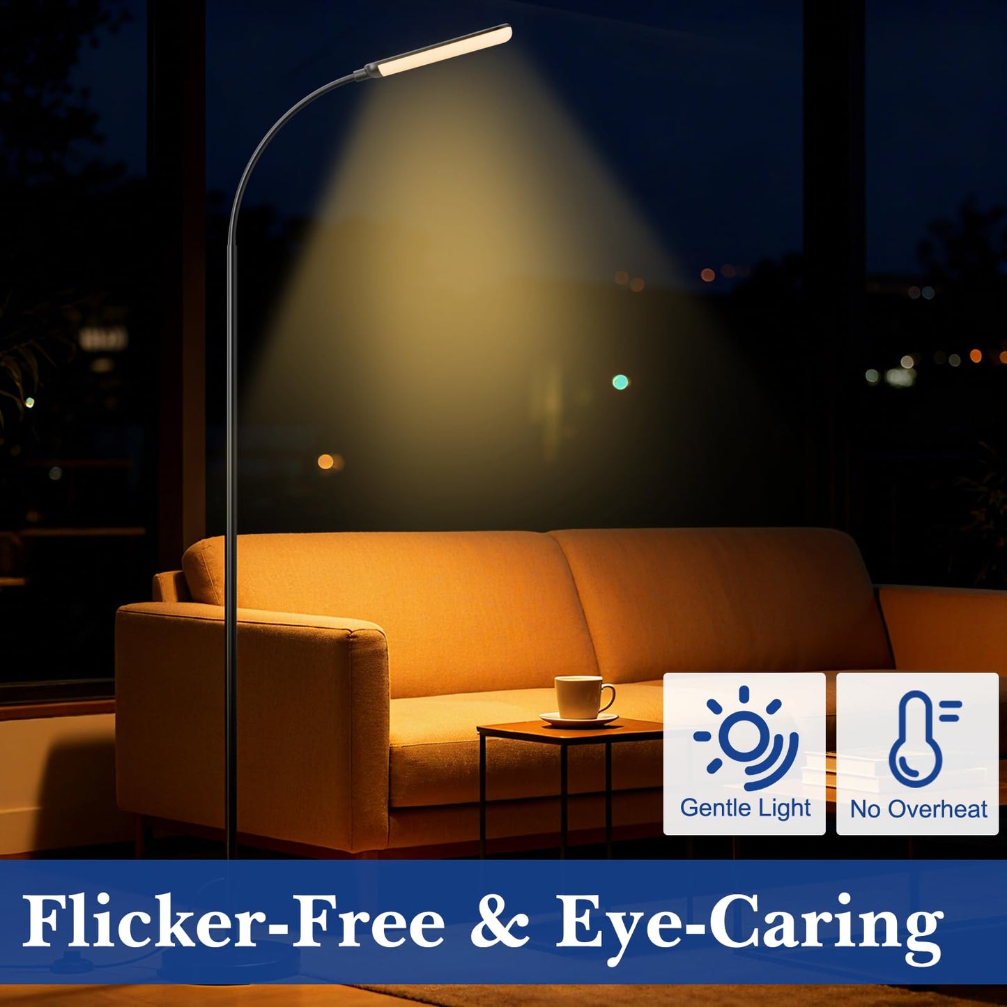 Floor Lamp, LED Floor Lamp with Remote Control Foot Switch for Living Room, Stepless Adjustable Colour Temperature Brightness Standing Lamp with Timer, Eye Caring Tall Lamp Reading for Bedroom,office