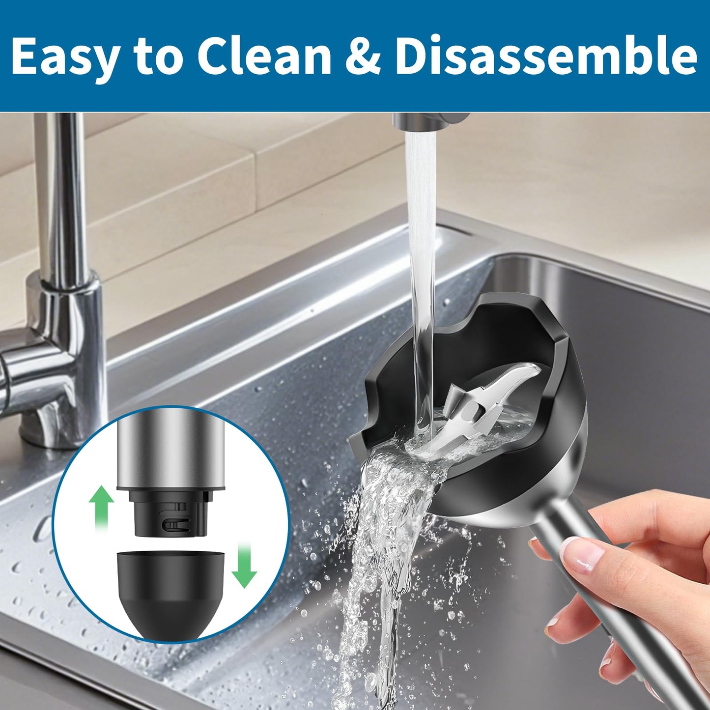 LINKChef 4 in 1 Immersion Blender Handheld, 800W with Titanium Steel Blades, 20 Speeds, Turbo Mode, Scratch-Resistant Stick Hand Blender with Whisk & Food Processor