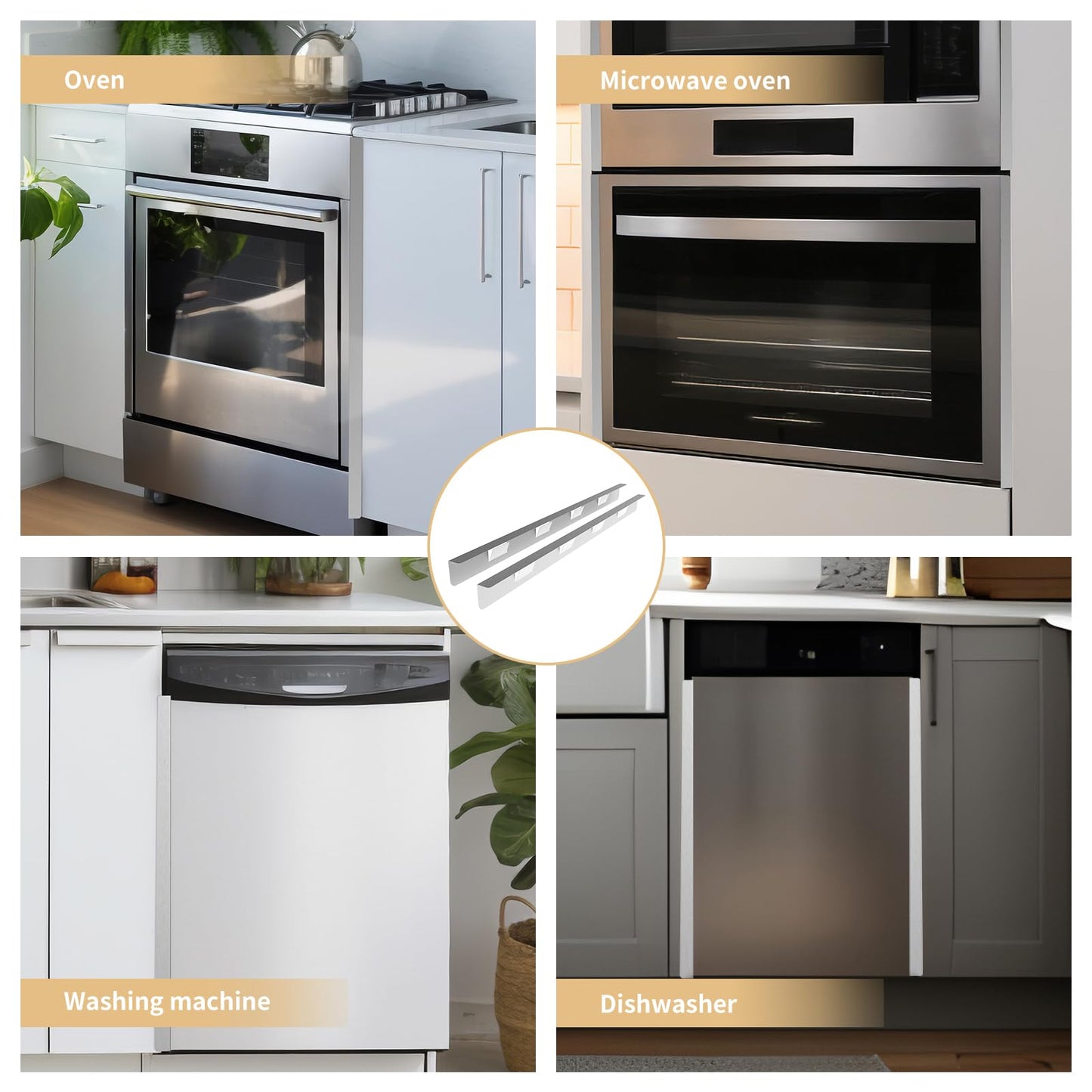 MOFINO Stove Gap Covers 316 Stainless Steel,2 Pack 23.2" Stove Gap Filler,Heat Resistant Stove Gap Guards,Between Stove and Counter Slide In Range Trim Kit for Kitchen,Silver