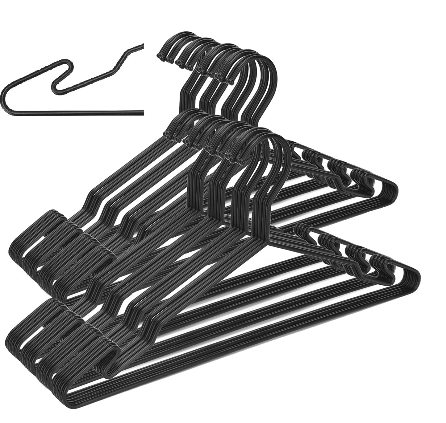 MLMD Lux Heavy Duty Metal Hangers with Unique Hook Design Durable & Sturdy Coat Hangers 4mm Thick Withstands 25lbs Weight Smooth Powder Coated Finish Compact Shirt Hangers - 40 Pack Black