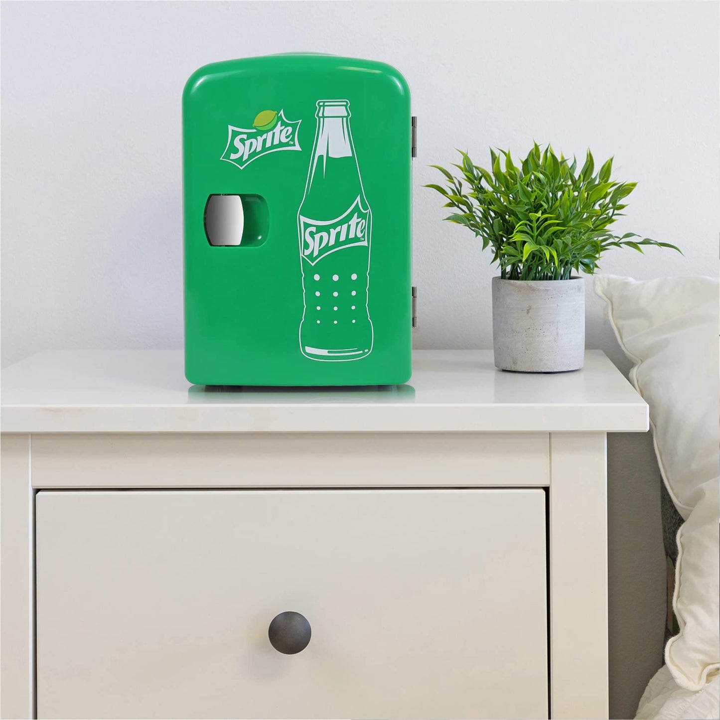 Coca-Cola Sprite 4L Cooler/Warmer w/ 12V DC and 110V AC Cords, 6 Can Portable Mini Fridge, Personal Travel Refrigerator for Snacks Lunch Drinks Cosmetics, Desk Home Office Dorm, Green