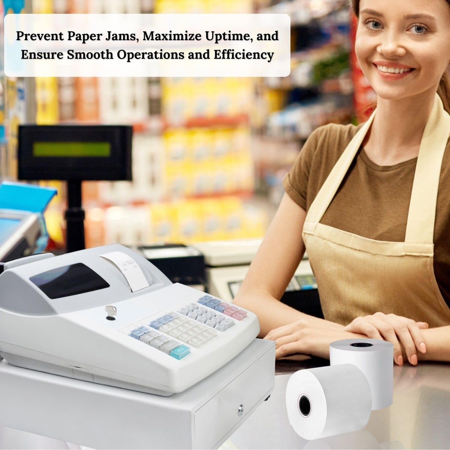 BAM POS 2 1/4" x 165' Thermal Cash Register POS Receipt Paper - Low Dust Thermal - Bright White Paper - Compatible with CE T100, PCR T465 and Many More - 50 Rolls Per Case