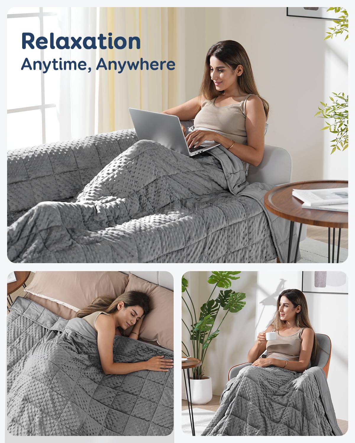 Kivik Breathable Weighted Blanket for Adults, 15 lbs Ultra Soft Minky Dot Heavy Blankets, Reversible Cooling and Warm Blanket for All Seasons, Machine Washable, 60"x80" Queen Size, Grey