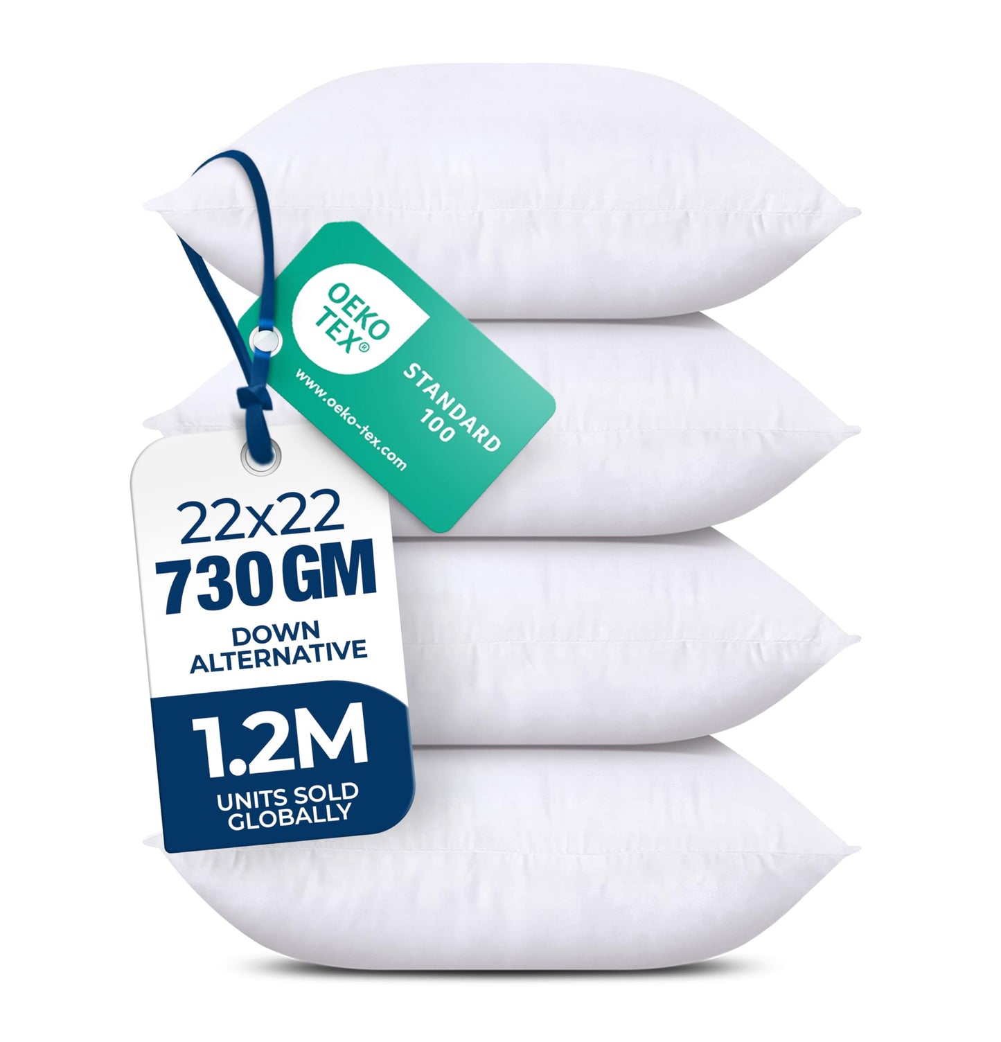 Utopia Bedding Throw Pillows (Set of 4, White) – 22 x 22 Inches Down Alternative Pillows for Bed, Sofa, and Couch - Fluffy Decorative Stuffer Pillow for Indoors & Outdoors