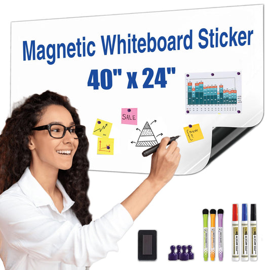 Magnetic Whiteboard Sticker - Adhesive Backing 40'' x 24'' Dry Erase Board for Wall Whiteboard Contact Paper for Kids Office Home Include Marker Magnet Eraser