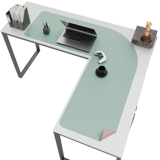 Vyaaa L-Shaped Leather Desk Pad, Two Tone Gaming Mouse Pad for Corner Desk Mat, Office and Home, 43 x 43 x 15.7 Inch, Pink and Green