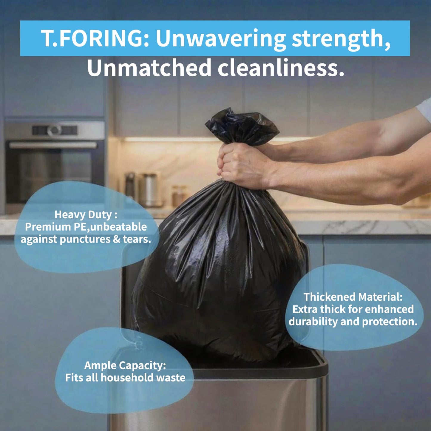 T.FORING 30-35 Gallon Trash Bags Heavy Duty 1.5 Mil - 31" x 39" 100 Count Large Black Garbage Bags 30+ Gallon Strong Plastic Trash Can Liners for Home Kitchen Commercial Lawn and Leaf