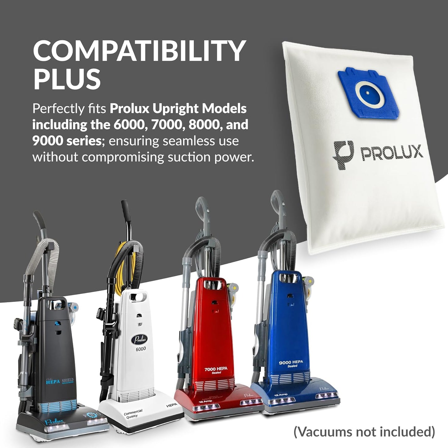 6 pack of HEPA bags and 2 post Filters for the Prolux 6000/7000/8000/9000 series upright vacuum cleaners