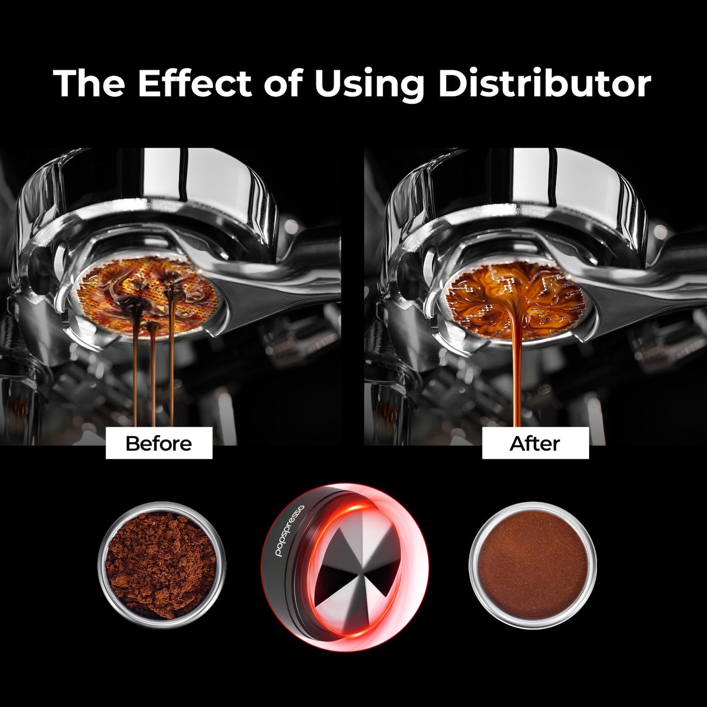 Popspresso 53.3mm Coffee Distributor, Dual Bearing & High Speed Spinning Magnetic Espresso Distributor, Coffee Leveler with 9-Blade Stainless Steel, Even Espresso Grounds in 1~2 Rotations, Non-stick