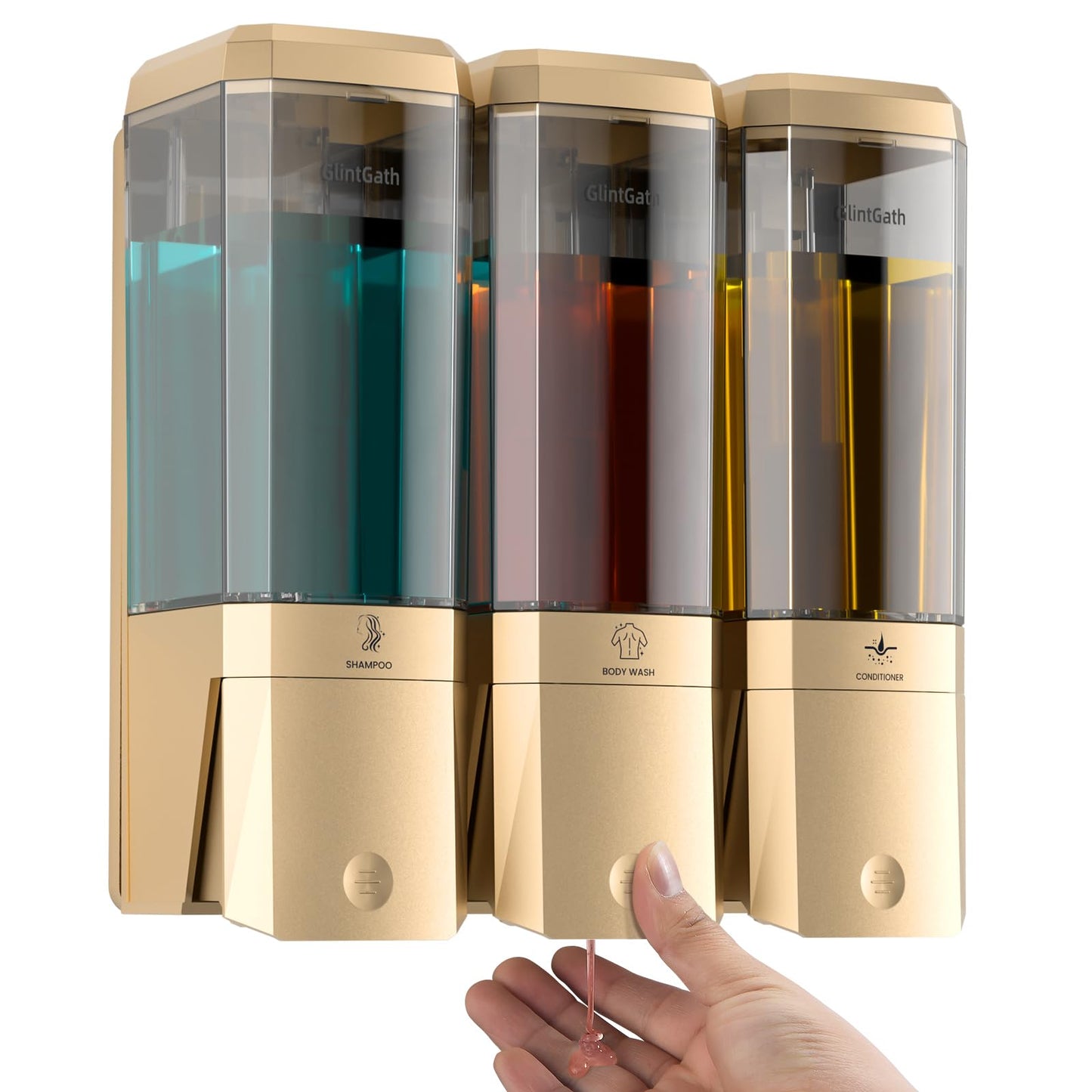 Shampoo and Conditioner Dispenser,Shower Dispenser 3 Chamber No Drill Shampoo Dispenser for Shower Wall Mounted Shower Soap Dispenser for Bathroom Hotel,Large Capacity 3 * 500ML,Gold