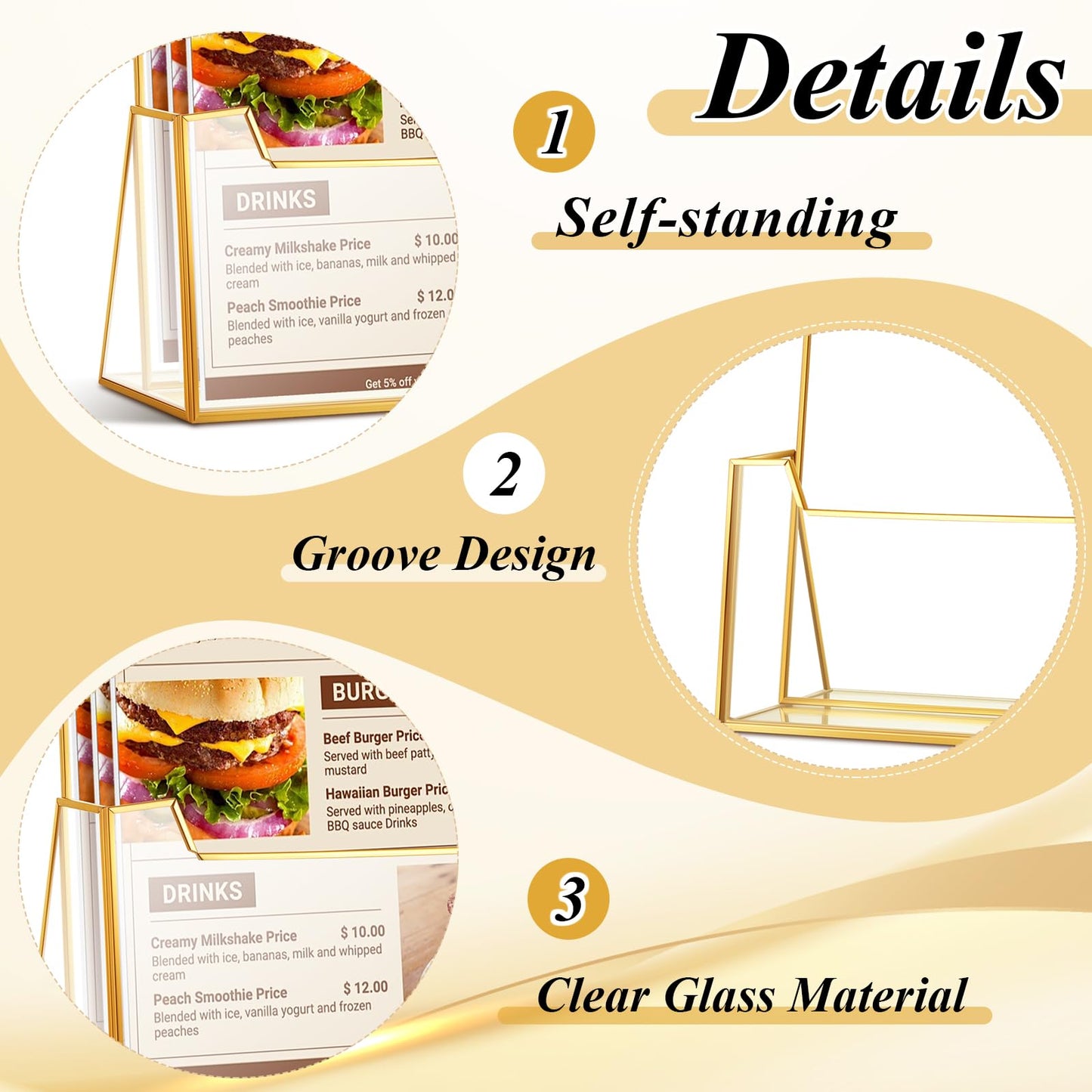 Fuyoooo 2 Pcs Gold Glass Brochure Holder Stand 8.5 x 11 Inches Acrylic Flyer Trifold Holder Display Business Pamphlets Booklets for Brochures Magazines Literatures Display Office Tabletop Trade Show