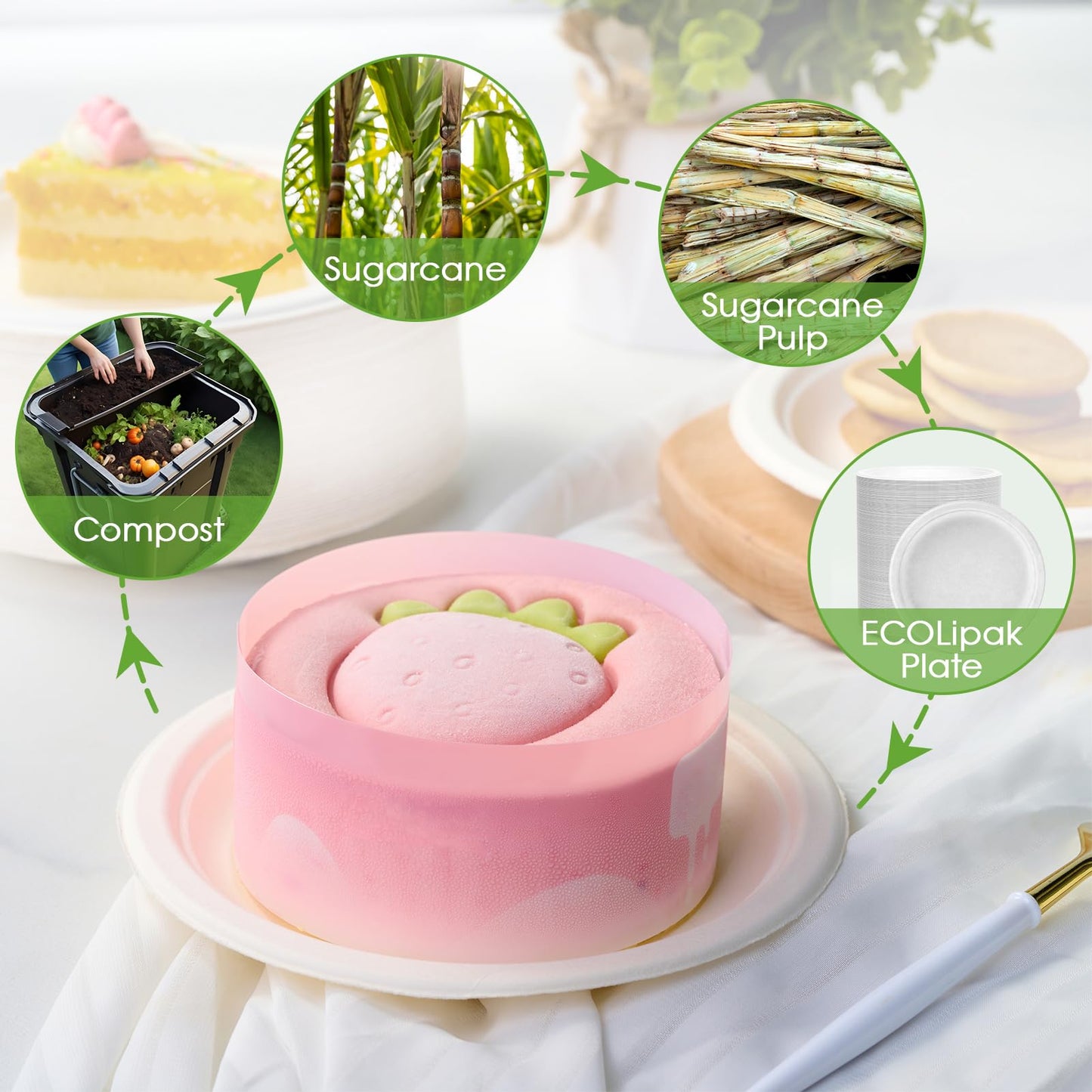 ECOLipak 6 Inch Disposable Compostable Small Paper Plates, 500 Pack Recycled Sugarcane Bagasse Biodegradable Heavy Duty Mini Dinner Appetizer Cake Dessert Plates for Party(White)