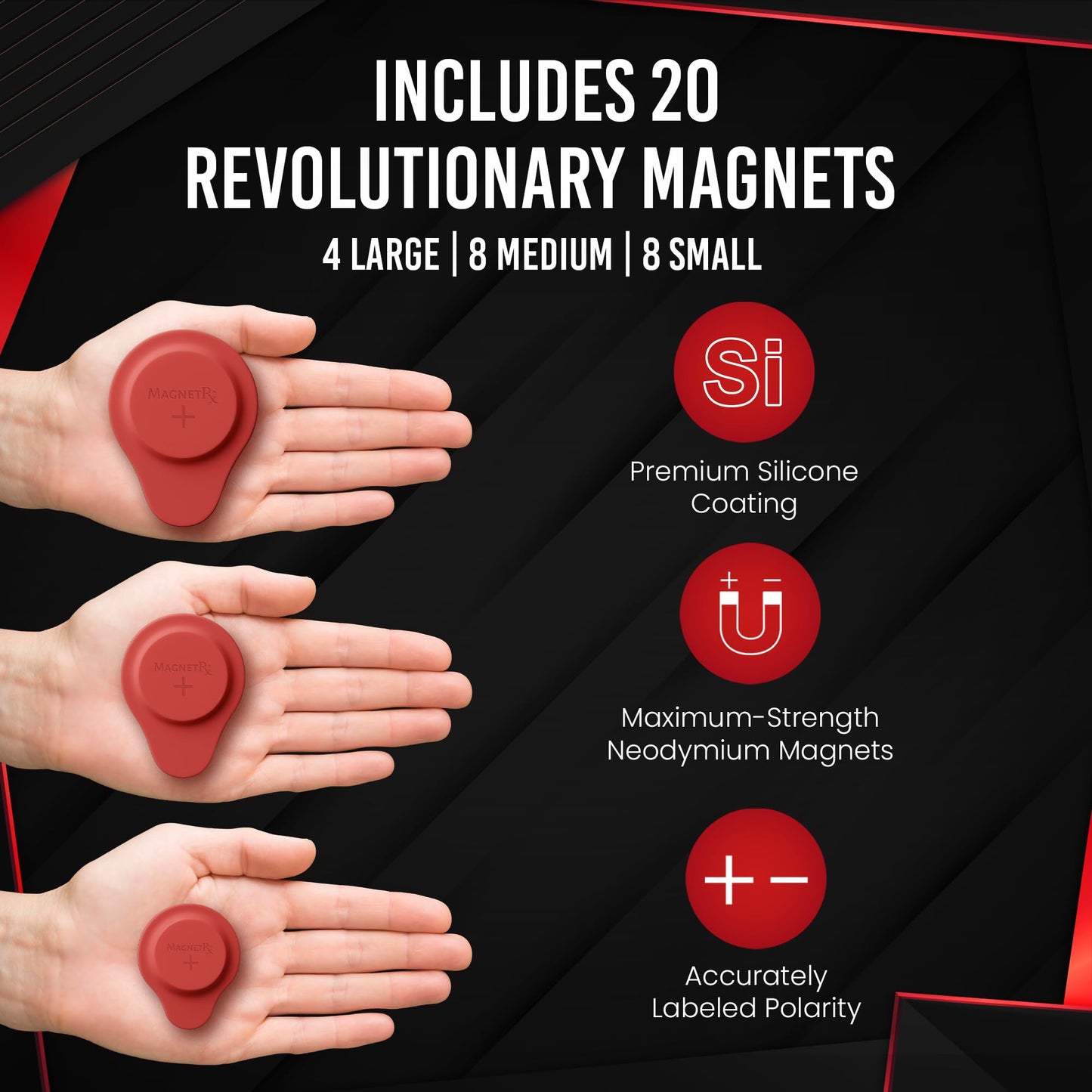 MagnetRX Neodymium Biomagnetic Magnets Kit – Imanes para Biomagnetismo Médico – Dr Goiz Magnet for Biomagnetism Bio Magnet Pair – Silicone Covered Round 12,200-13,200 Gauss Magnets (20 Mixed Units)