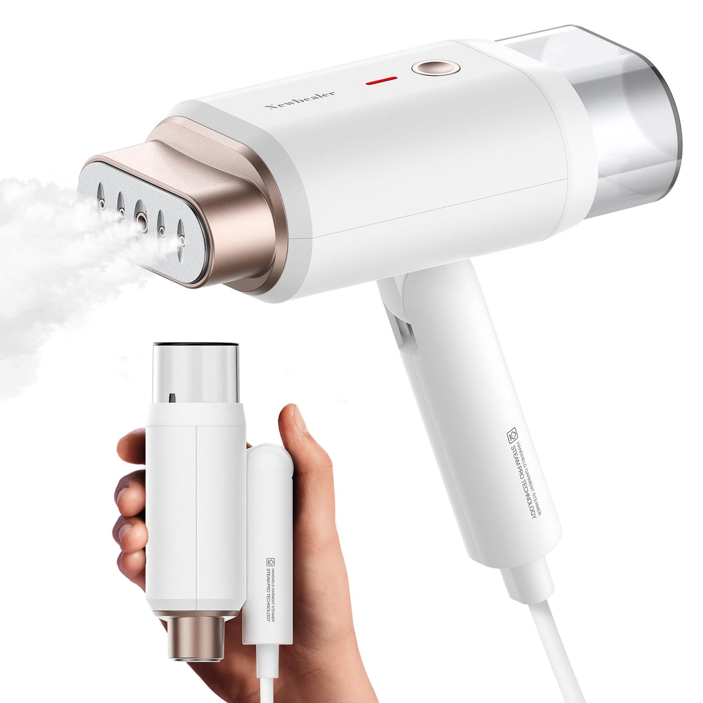 Newbealer Steamer for Clothes, 1200W Travel Steamer with Horizontal & Vertical Steaming, 2 Steam Levels, Dry Ironing, Foldable, 1.5lbs Lightly, 180ml Handheld Fabric Wrinkle Remover (120V Only)