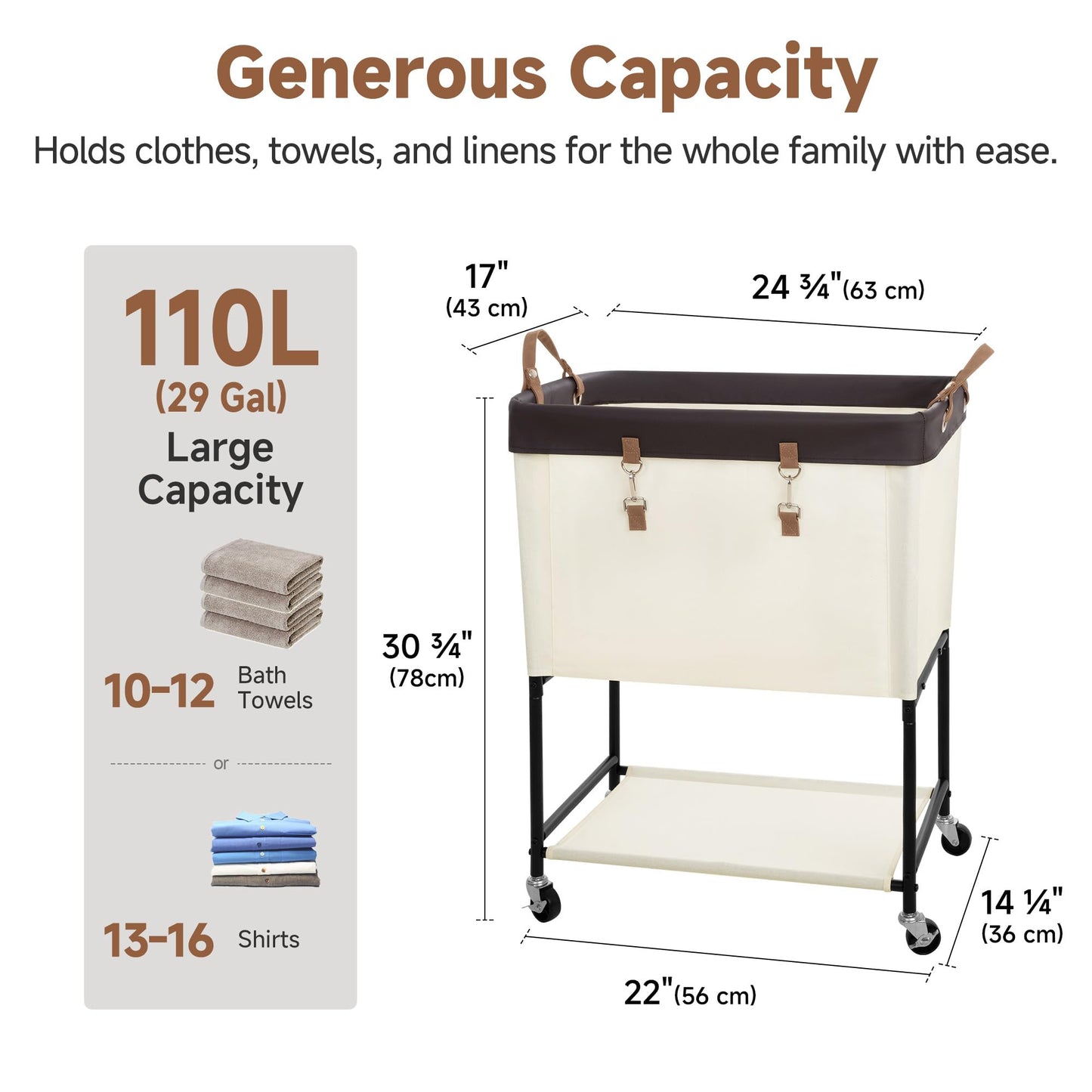 StorageWorks Laundry Cart, 2 Tier Rolling Laundry Basket, Heavy Duty Laundry Basket with Lockable Wheels, Laundry Room Organization and Storage, Clothes Hamper for Bedroom, Dorm, Closet, 29Gal, Beige