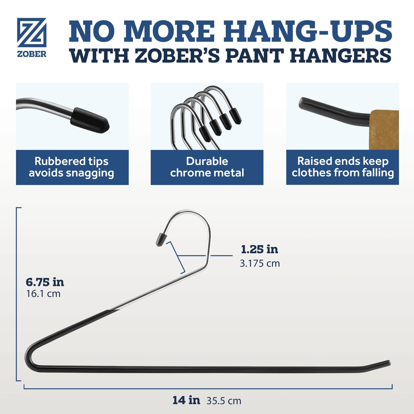 Zober Pants Hangers Non Slip - Open Ended Pants and Jean Hangers for Closet - Space Saving Clothes Hanger - Strong, Durable, Metal Pant Hangers (Black)