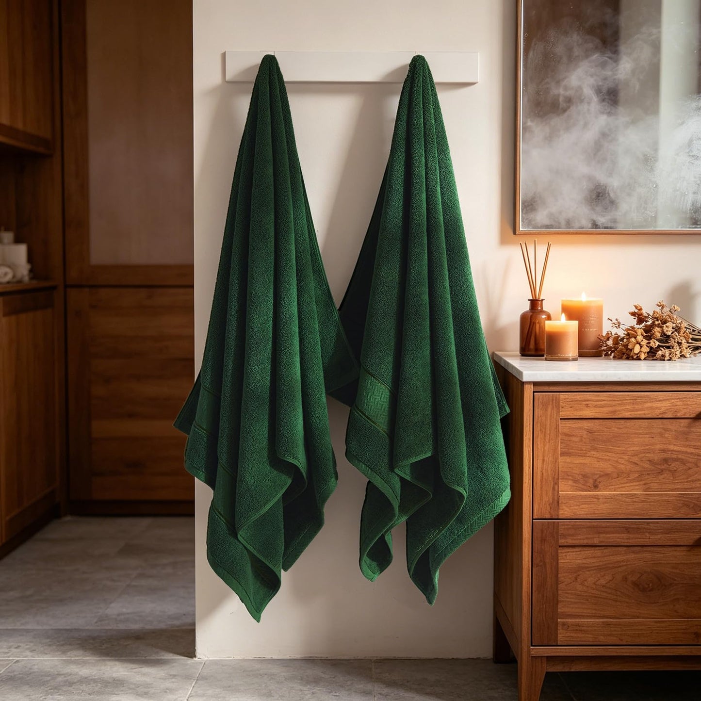 COZYART Formal Green Bath Towel Set 6 Piece, Luxury 100% Turkish Cotton 650GSM Hotel Quality, Soft, Absorbent,Towel Sets for Bathroom | 2 Bath Towels 2 Hand Towels 2 Washcloths