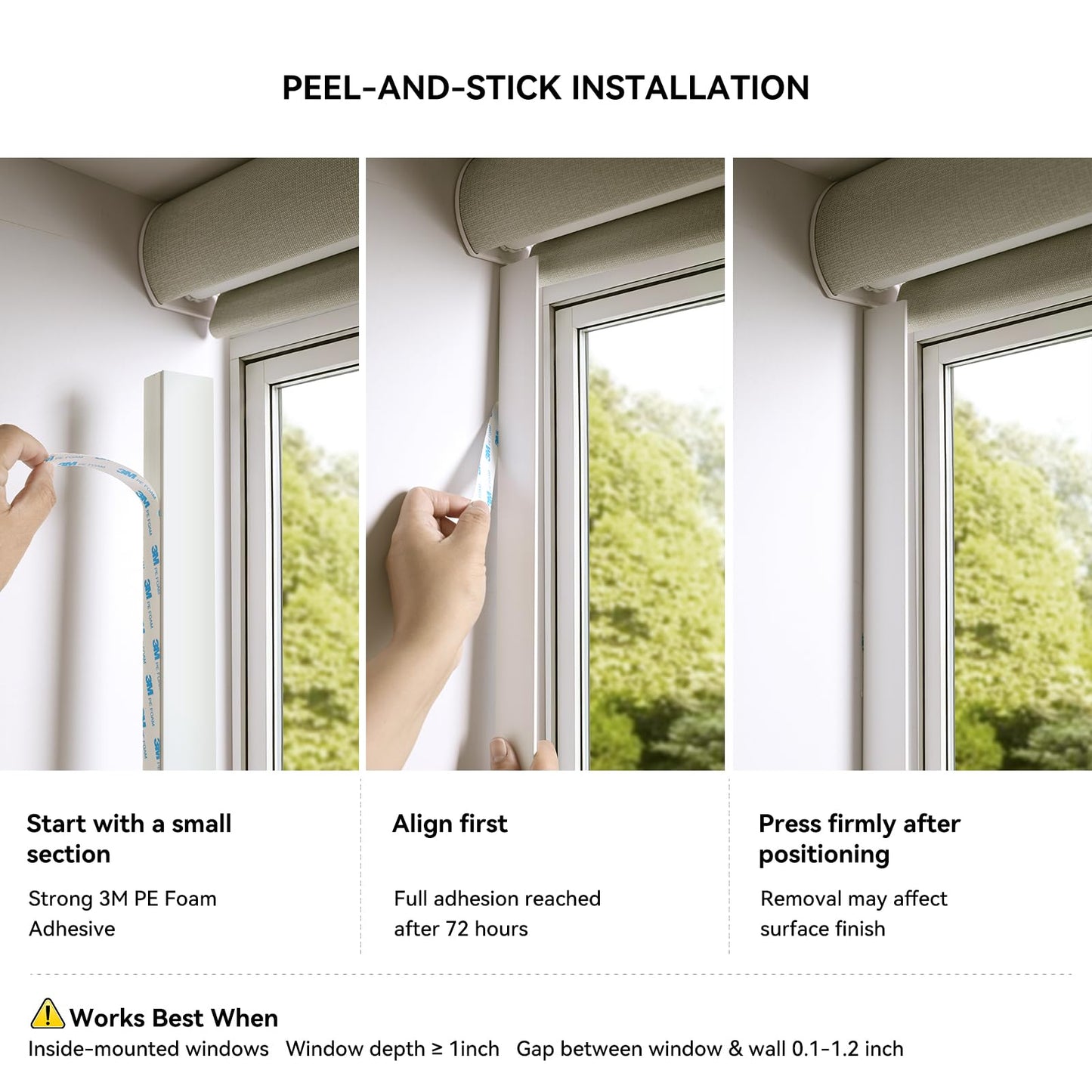 ZSTARR PVC Light Blockers Blackout Light Blockers Side Tracks for Window Shades and Blinds Side Tracks for Blackout Shades Easy to Instal Light Blocking Strips for Bedroom (White, 58",2Pcs)