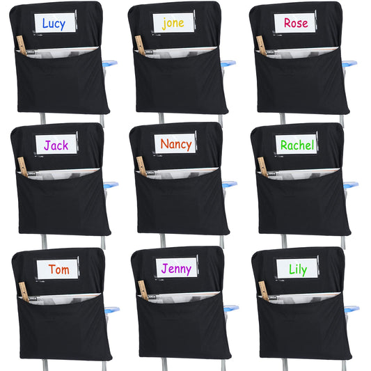 Maitys 24 Pcs Chair Pockets for Classrooms 17 x 20 Inches Student Chair Bag Chairback with Name Tag for Keeping Student Book School Table Organized